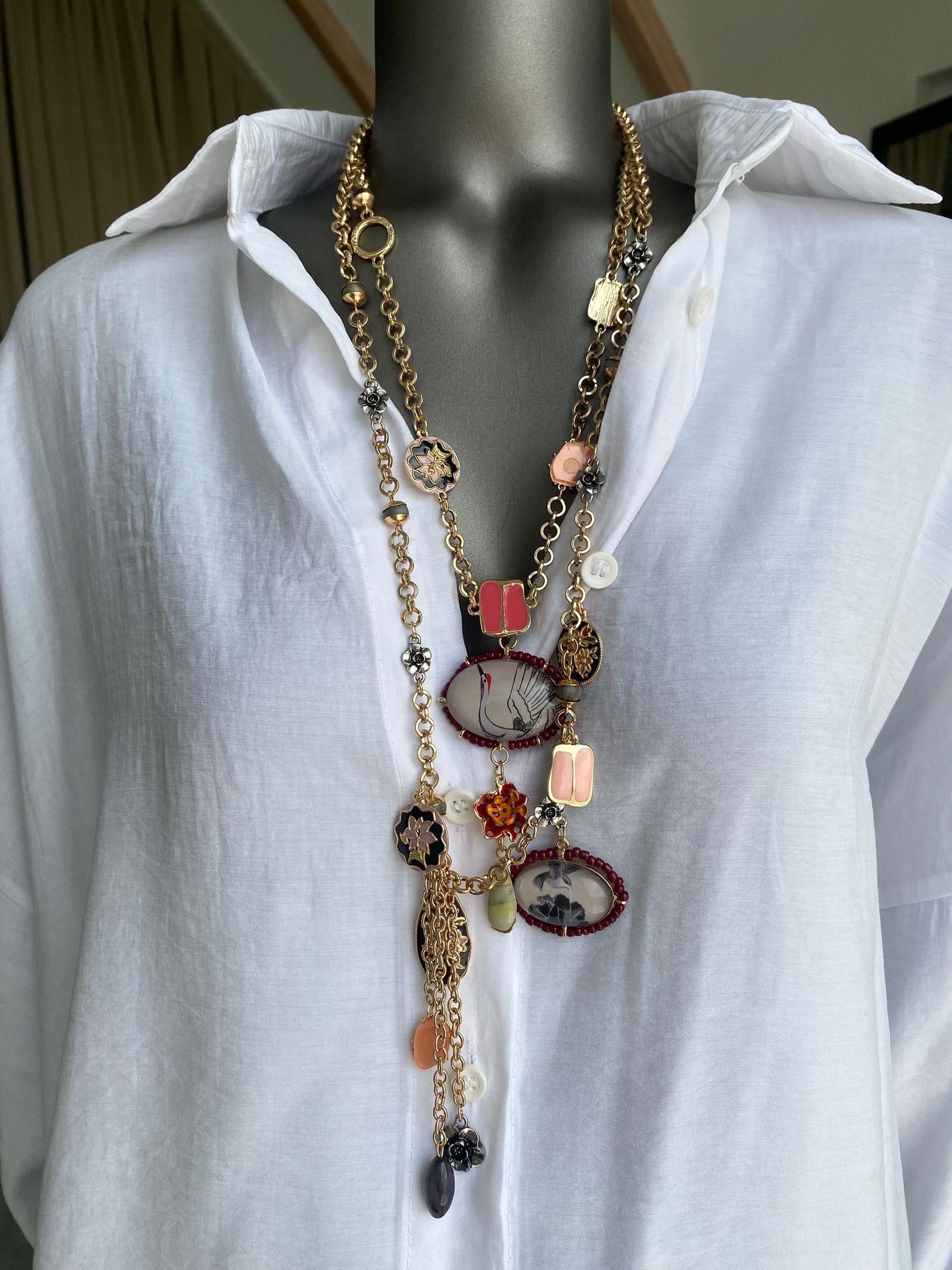 Kuş Desenli Etnik Uzun Kolye