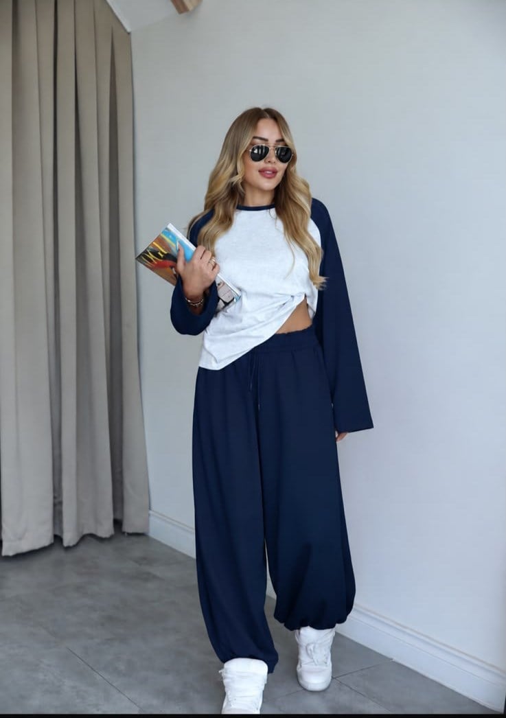 Lacivert Gri Oversize Sweat Eşofman Takım
