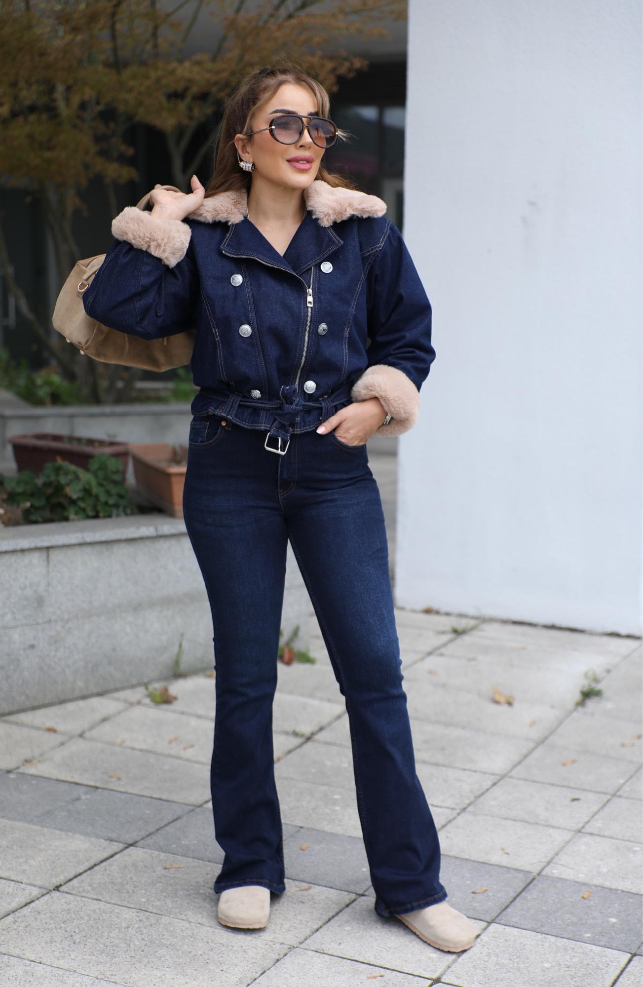 Lacivert Likralı İspanyol Jean