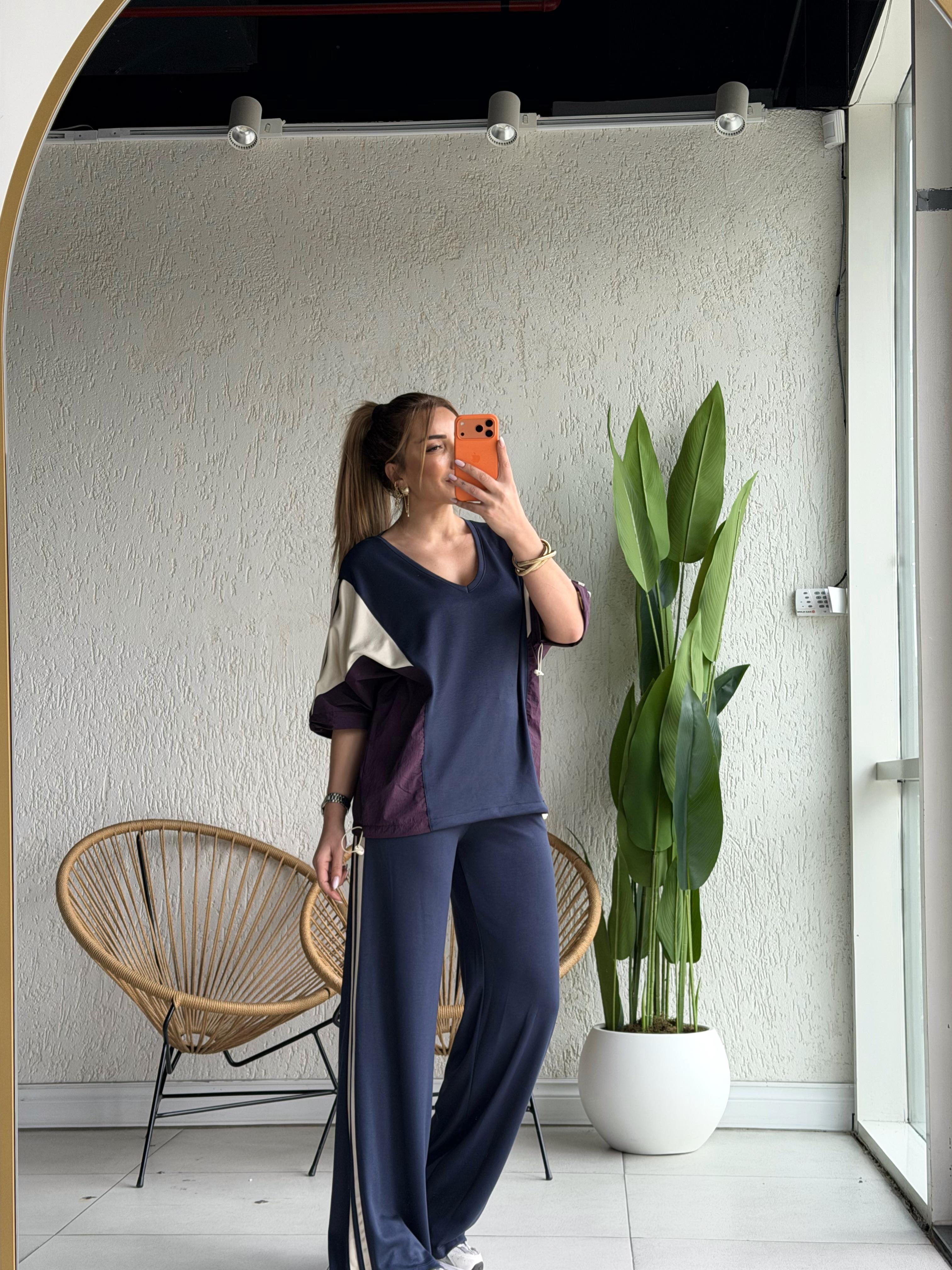 Lacivert Mürdüm Paraşüt Detaylı Takım 