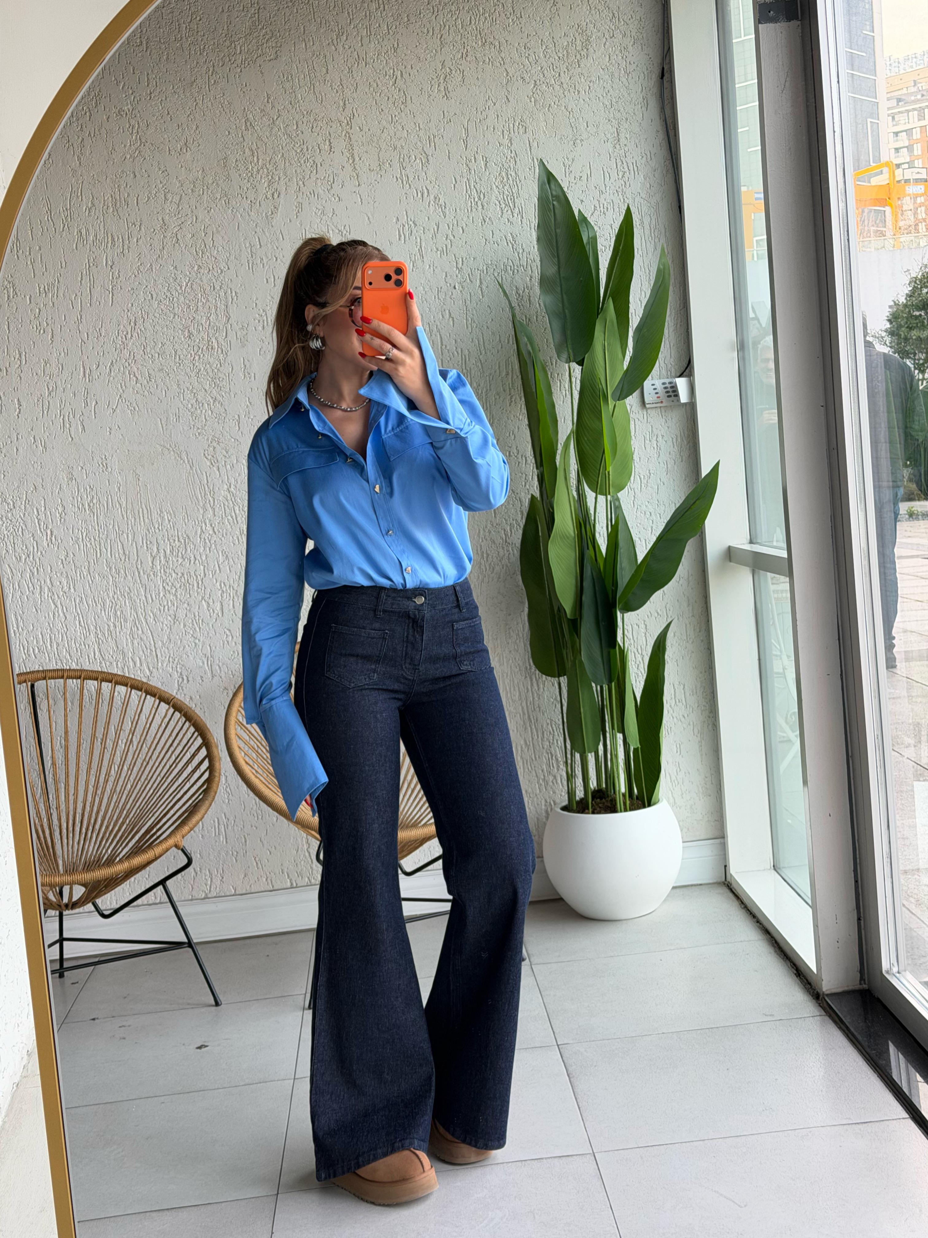 Lacivert Ön Cepli İspanyol Jean