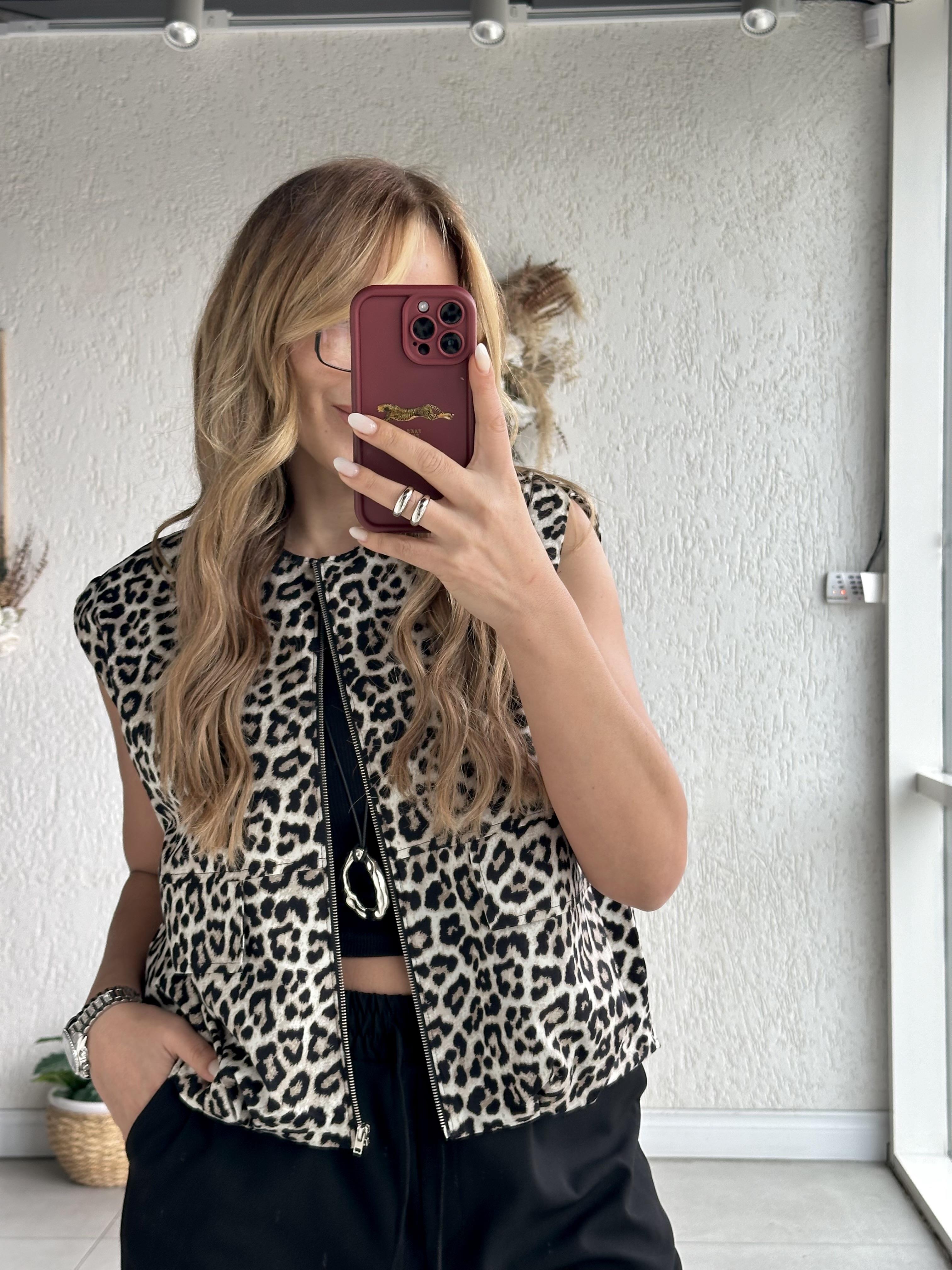 Leopar Desen Tasarım Yelek Ceket