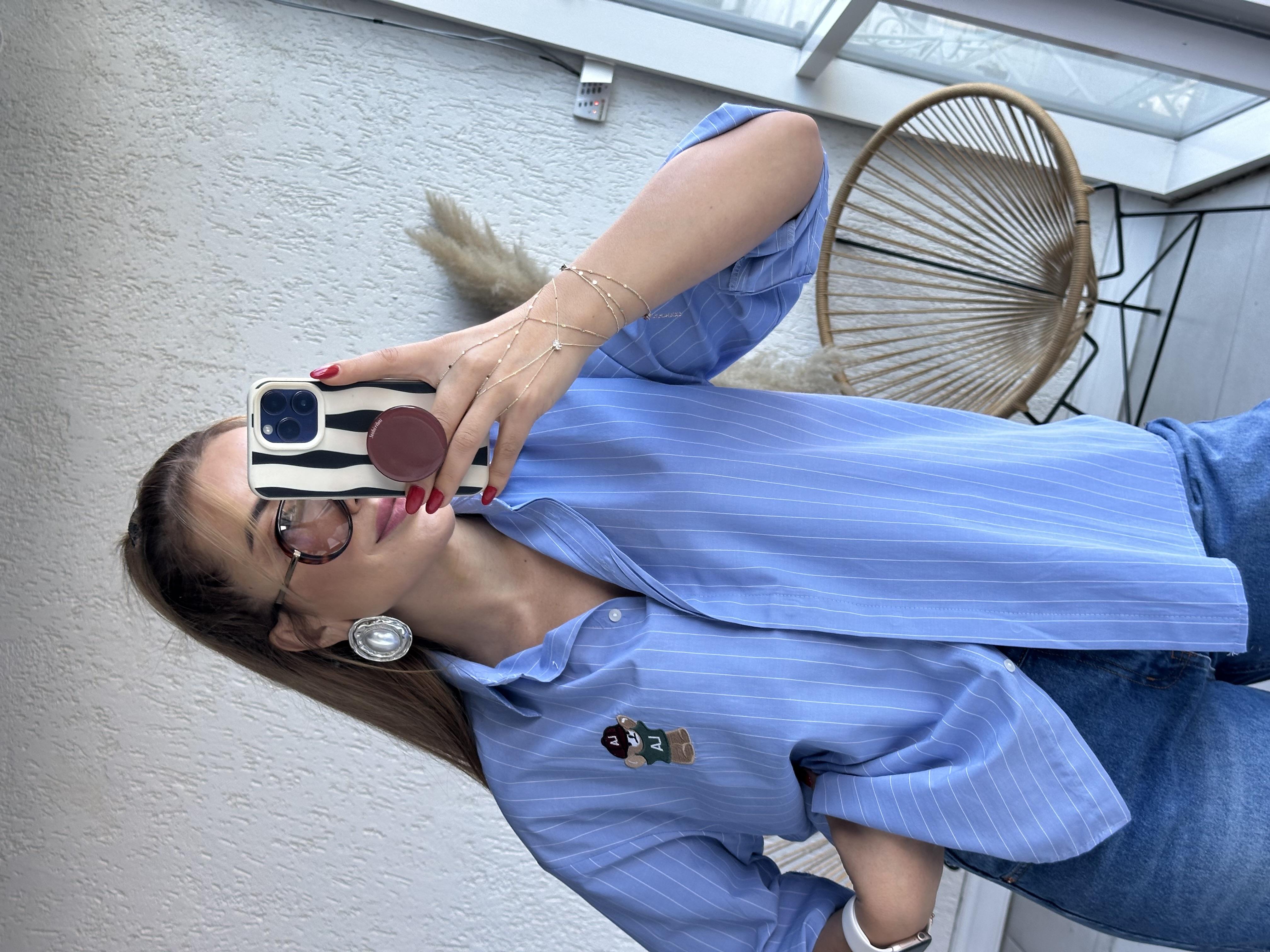 Mavi Ayıcık Detaylı Gömlek 