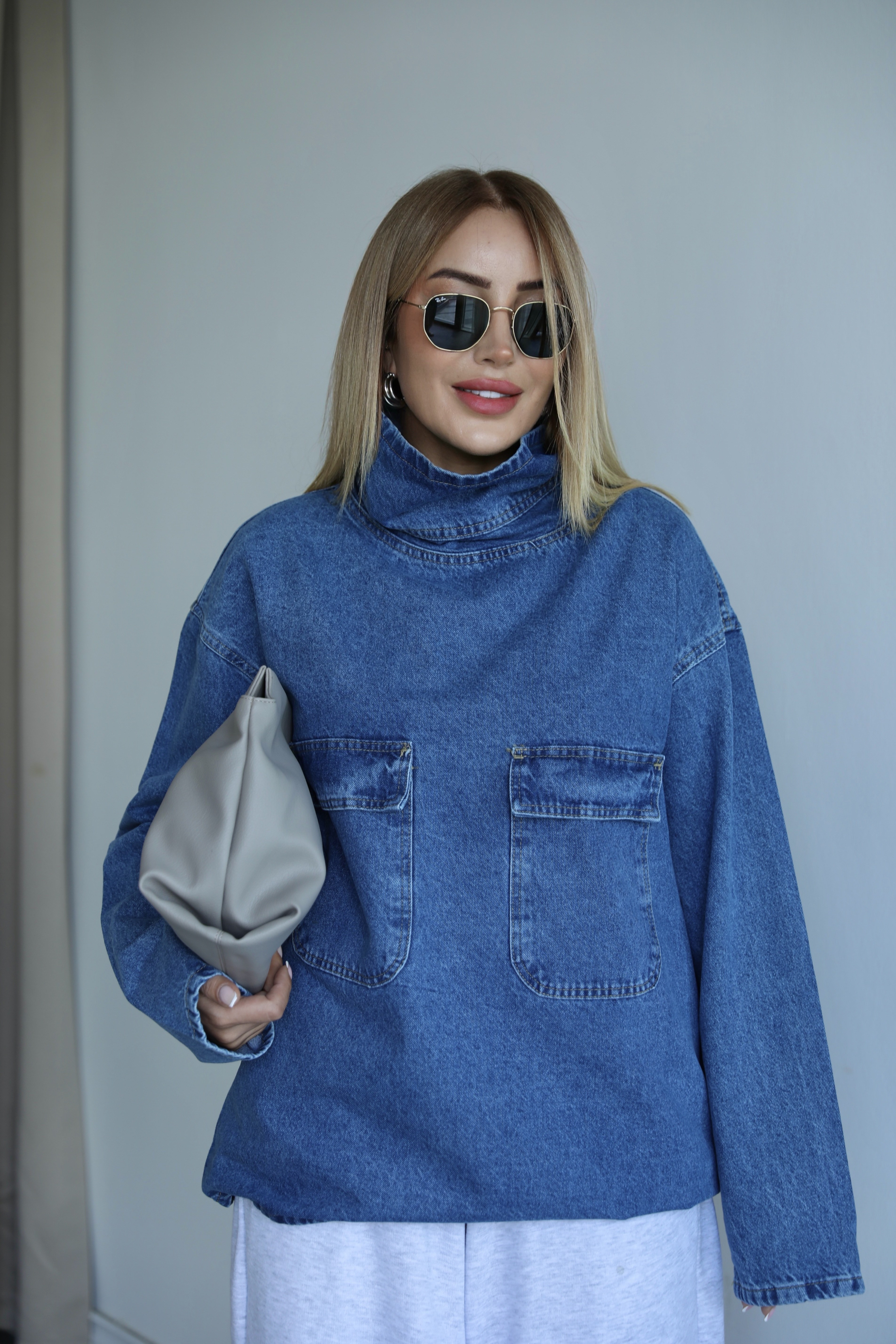 Mavi Balıkçı Denim Cepli Sweat