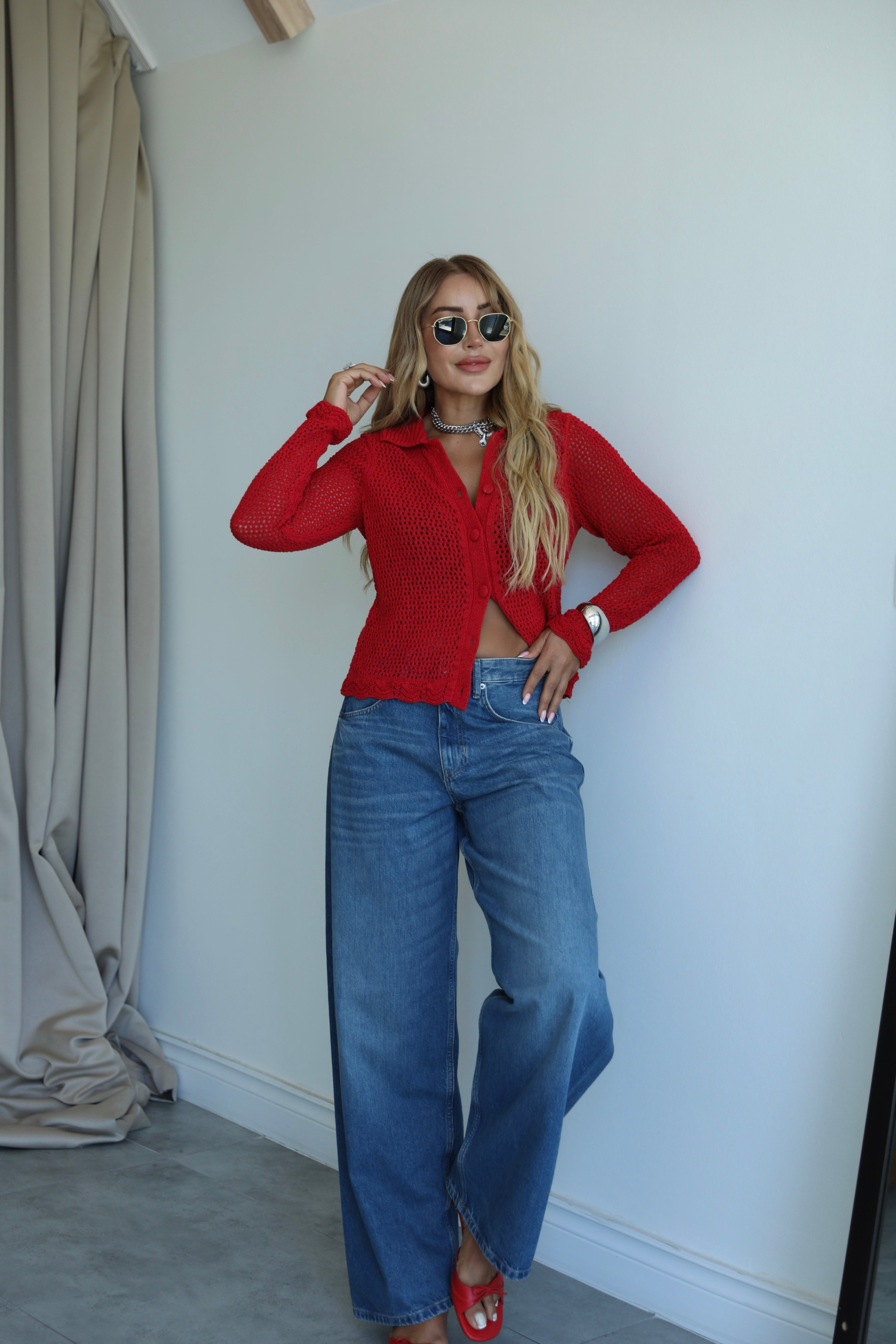 Mavi Pens Detaylı Baggy Jean