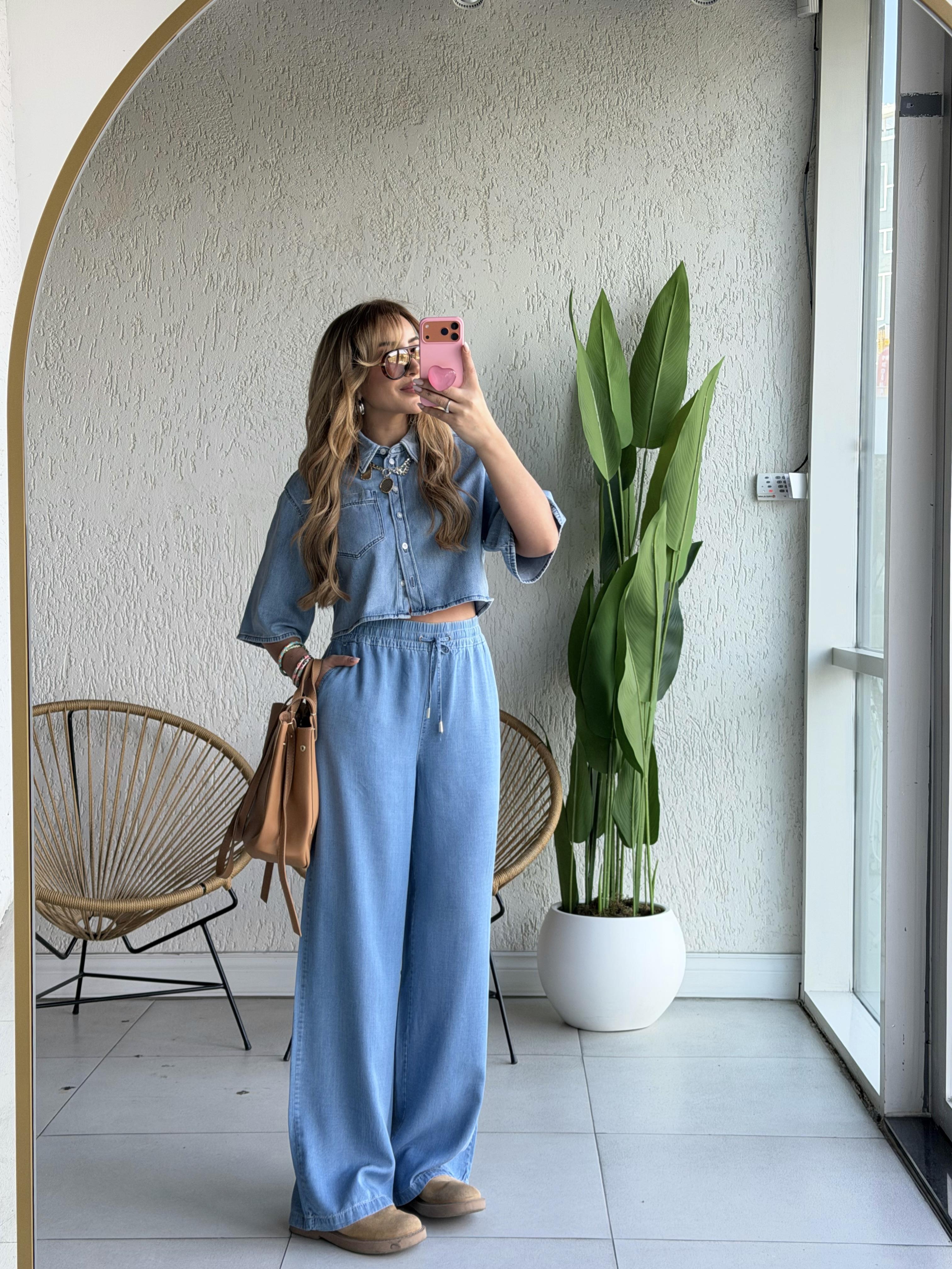 Mavi Tensel Bol Paça Pantolon