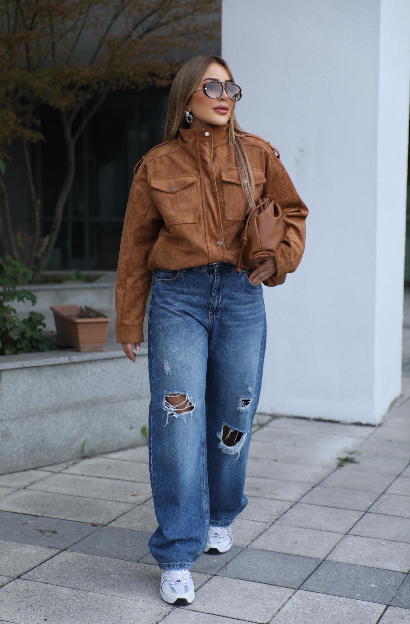 Mavi Yırtık Mom Denim