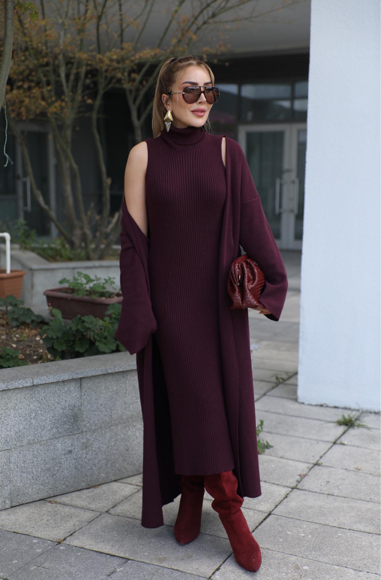 Mürdüm Balıkçı Triko Hırkalı Elbise 