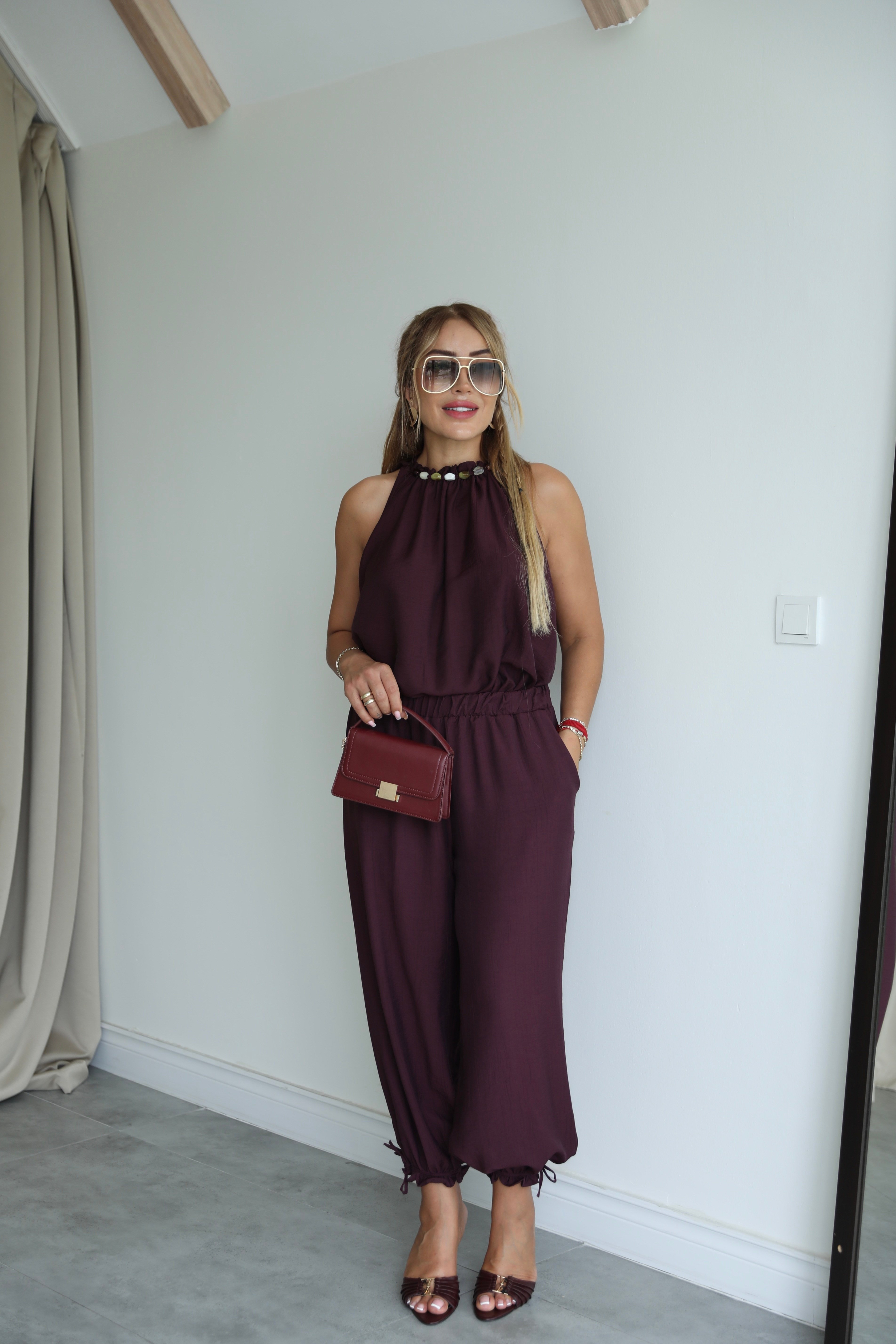 Mürdüm Halter Şalvar Pantolon Takım 