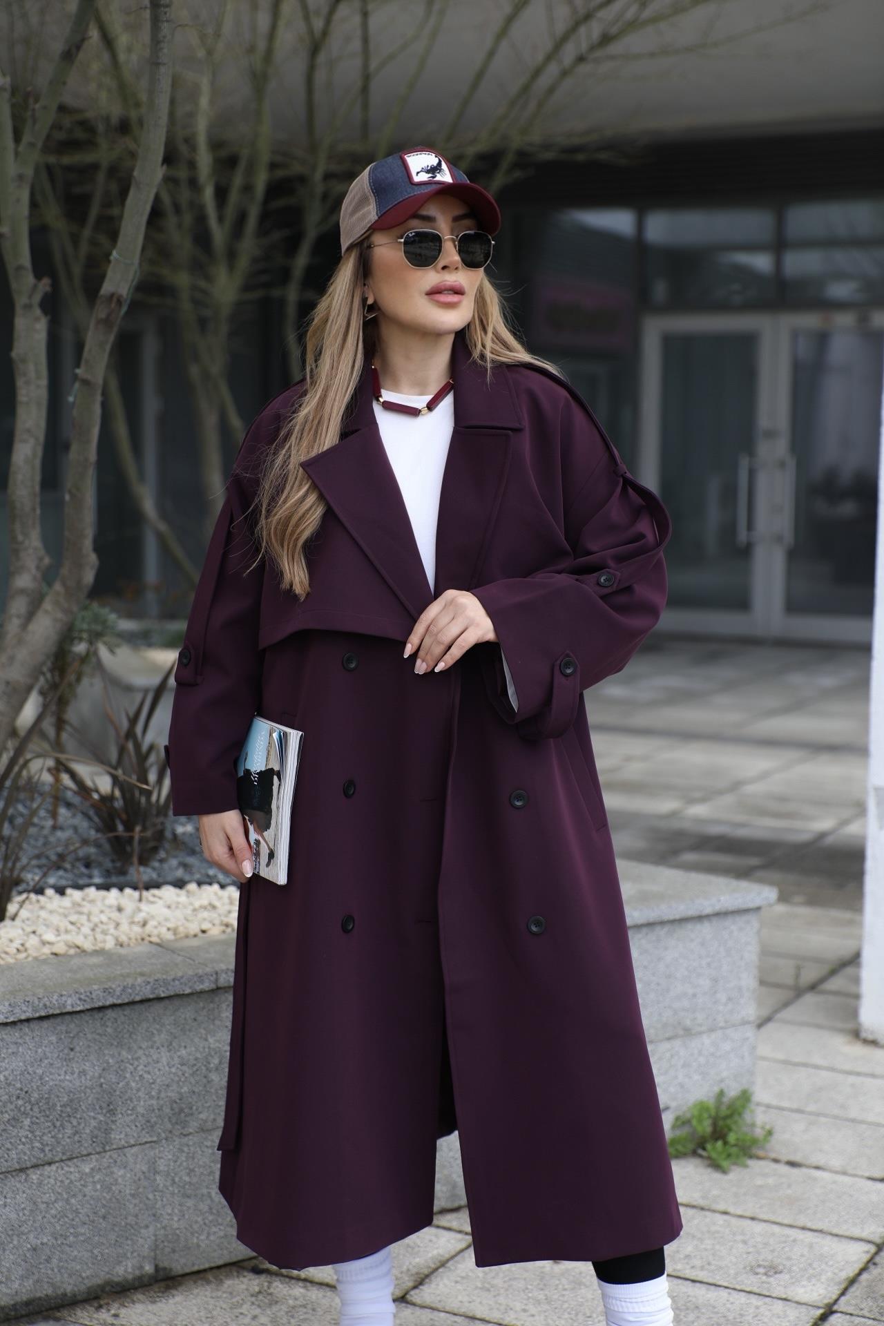 Mürdüm Oversize Premium Trenç