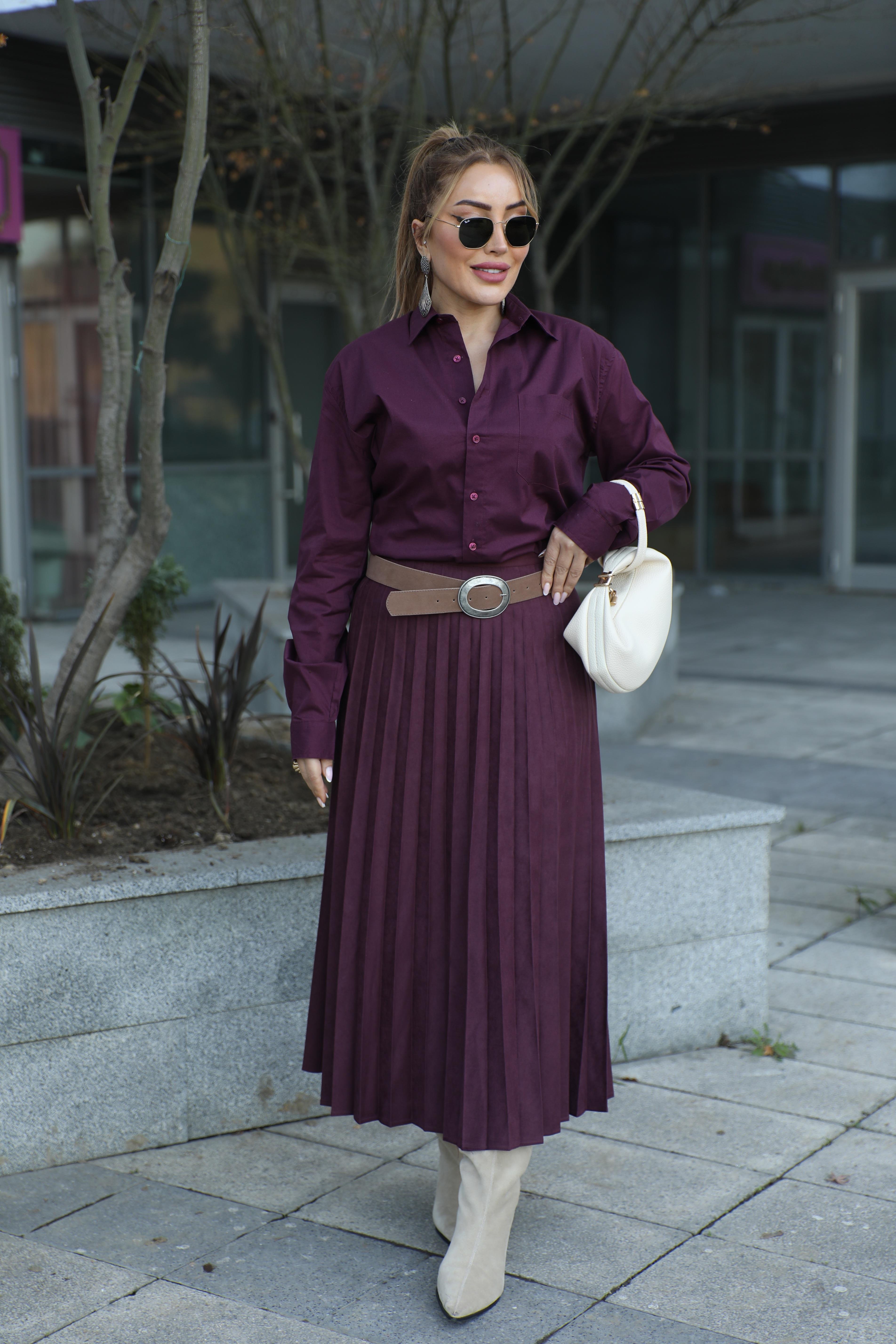 Mürdüm Piliseli Süet Etek