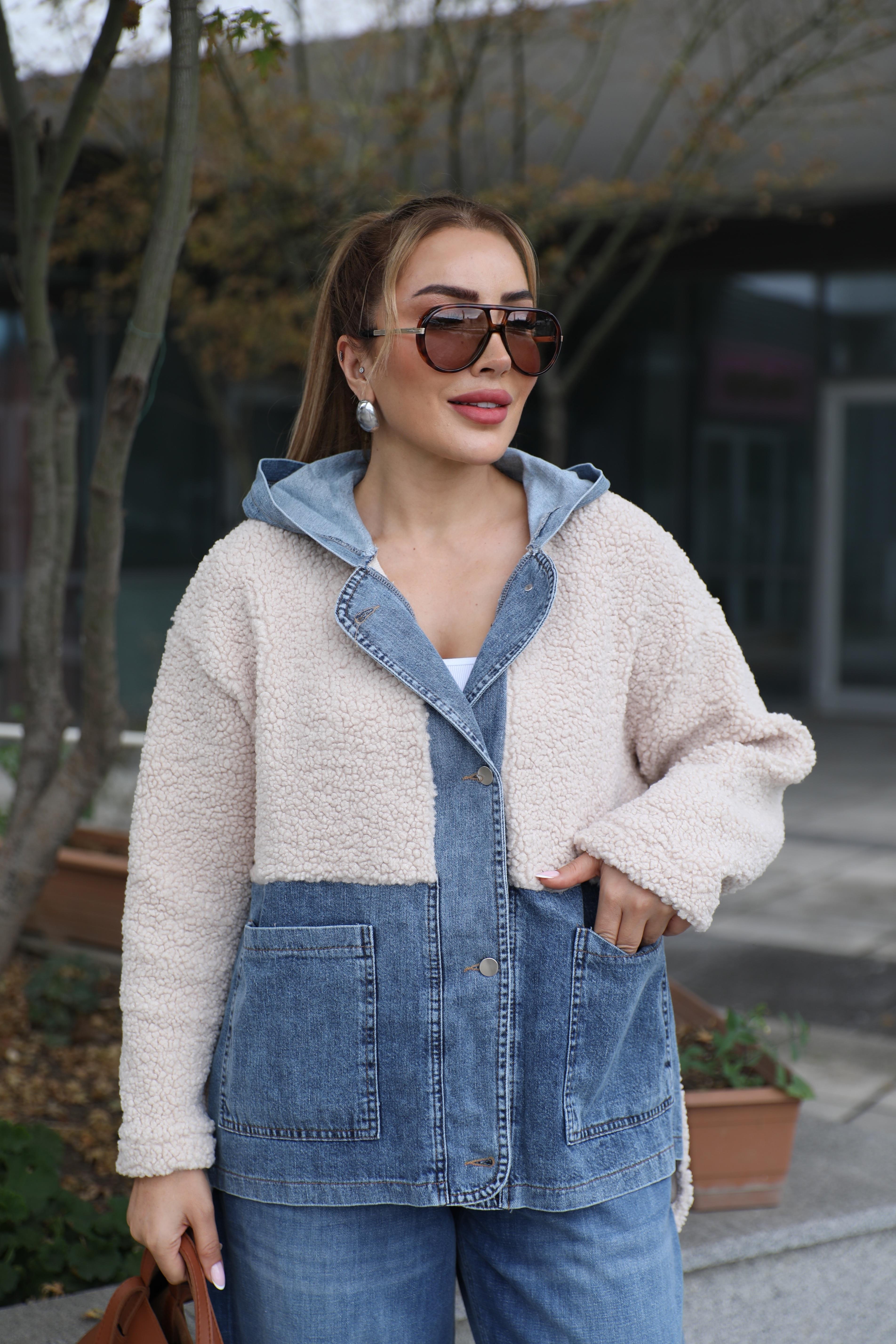 Peluş Jean Detaylı Ceket