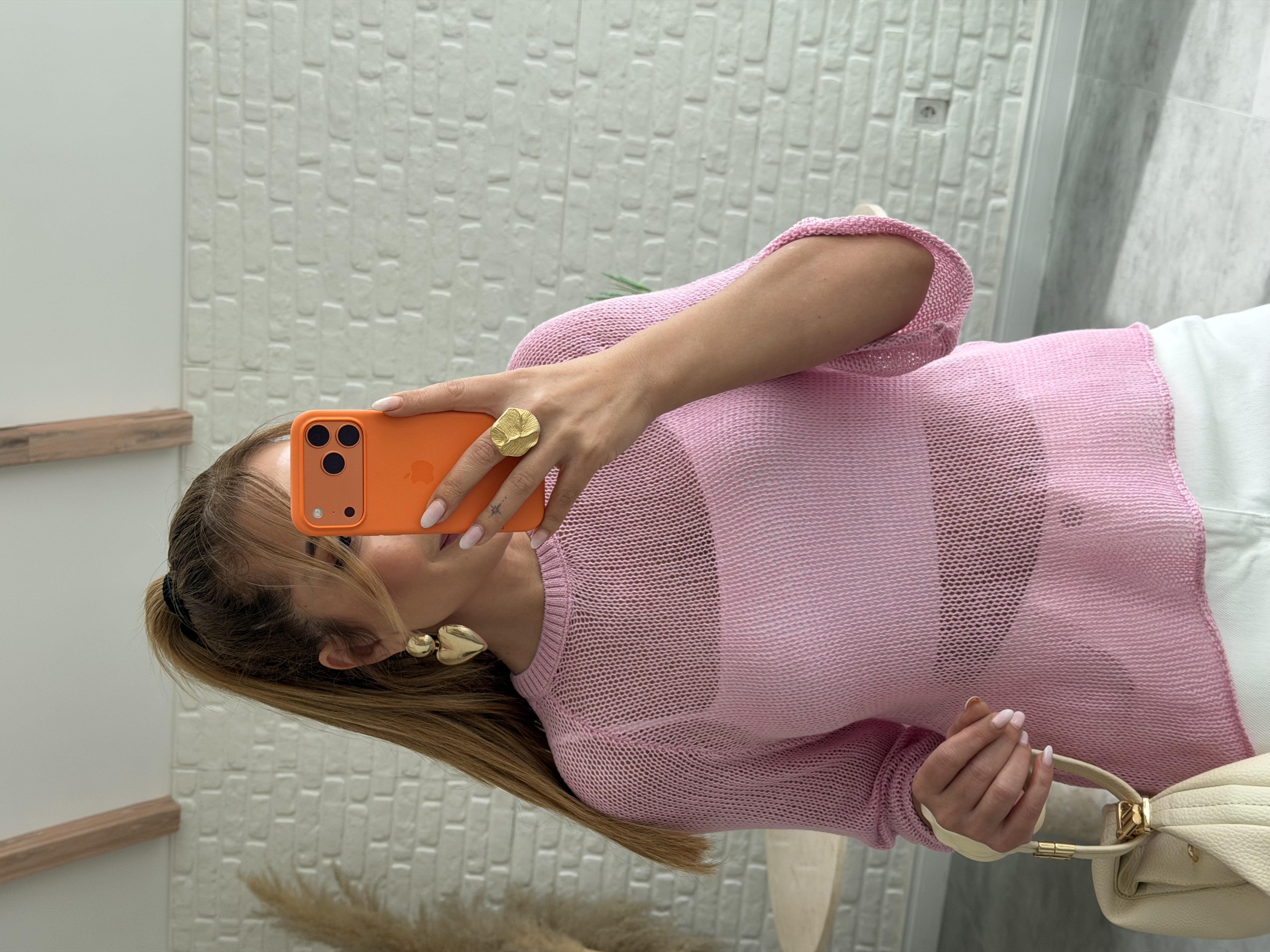 Pembe Bisiklet Yaka Triko