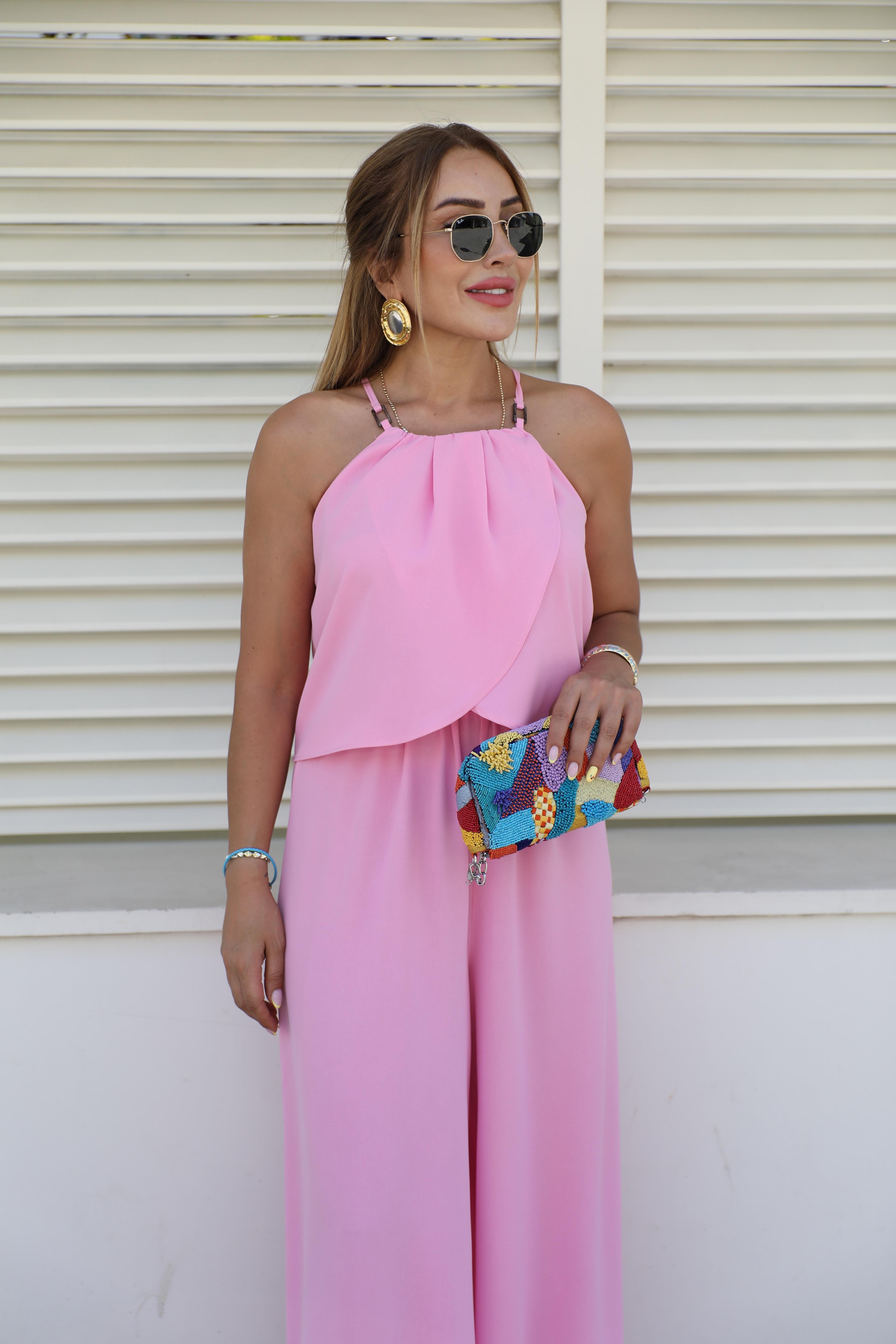 Pembe Detaylı Bol Paça Takım 