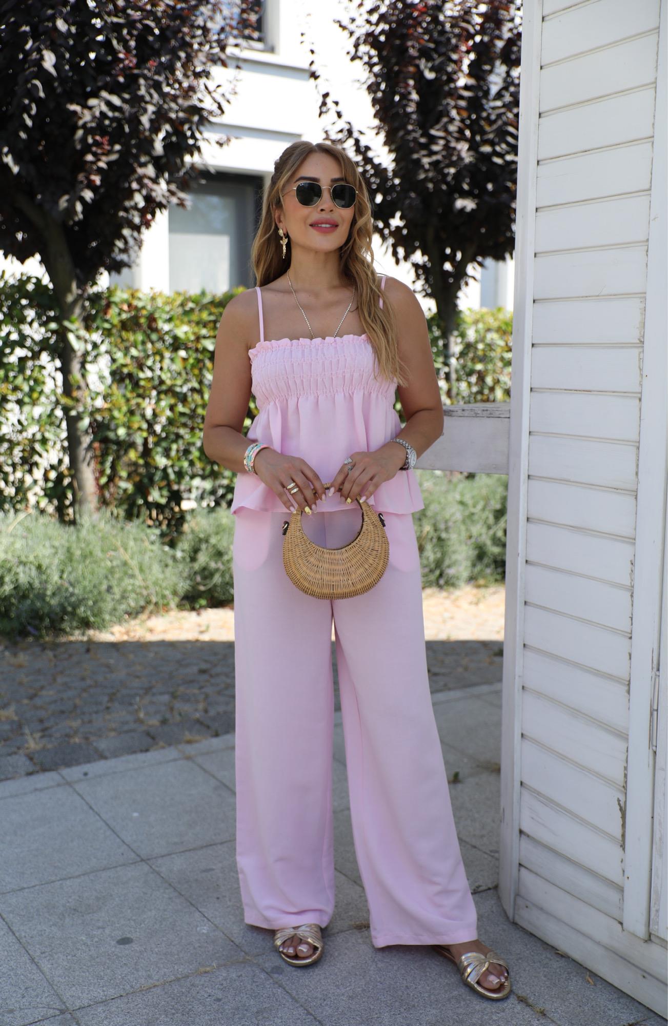 Pembe Gipeli Bluz Pantolon Takım