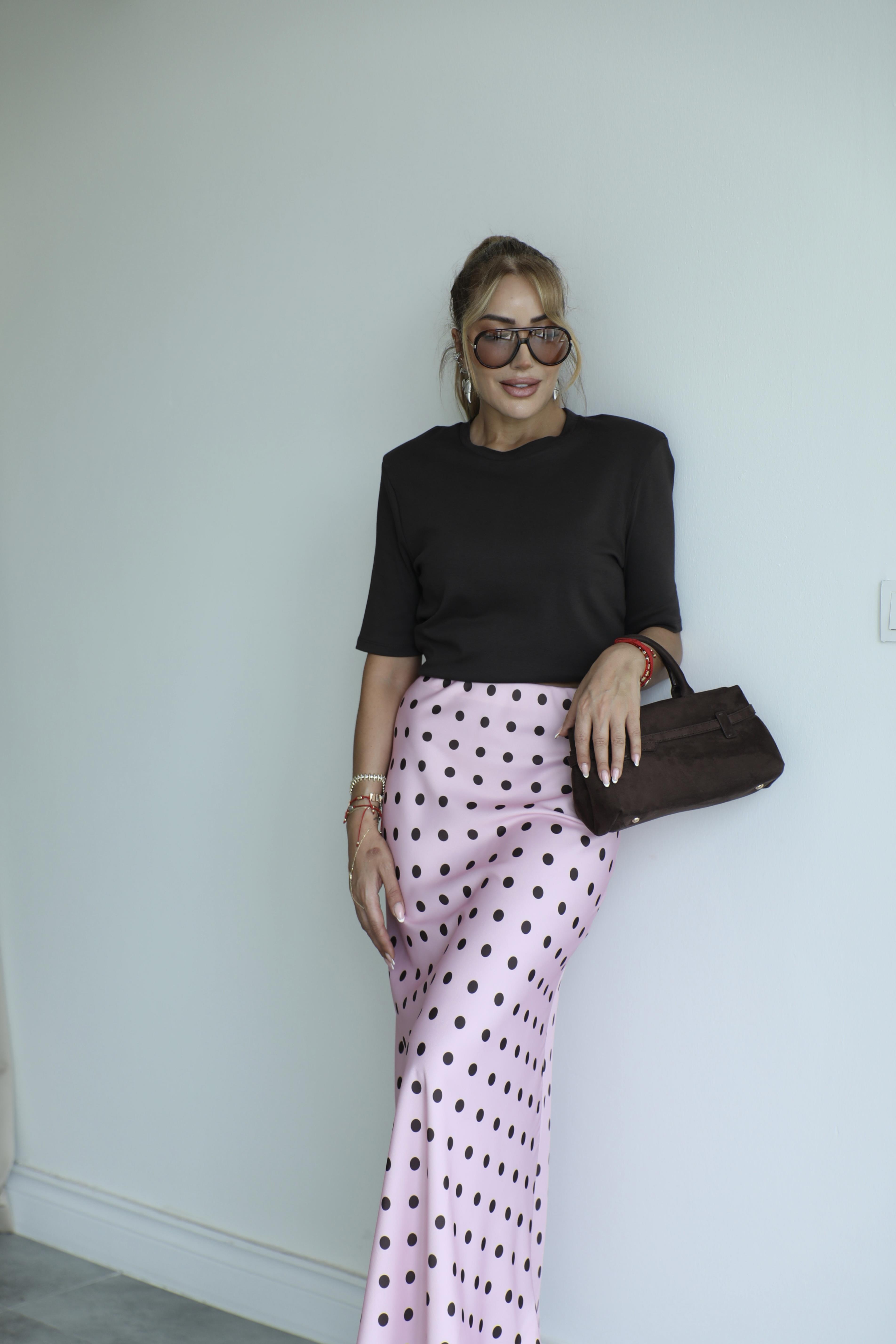 Pembe Kahve Puantiyeli Saten Etek