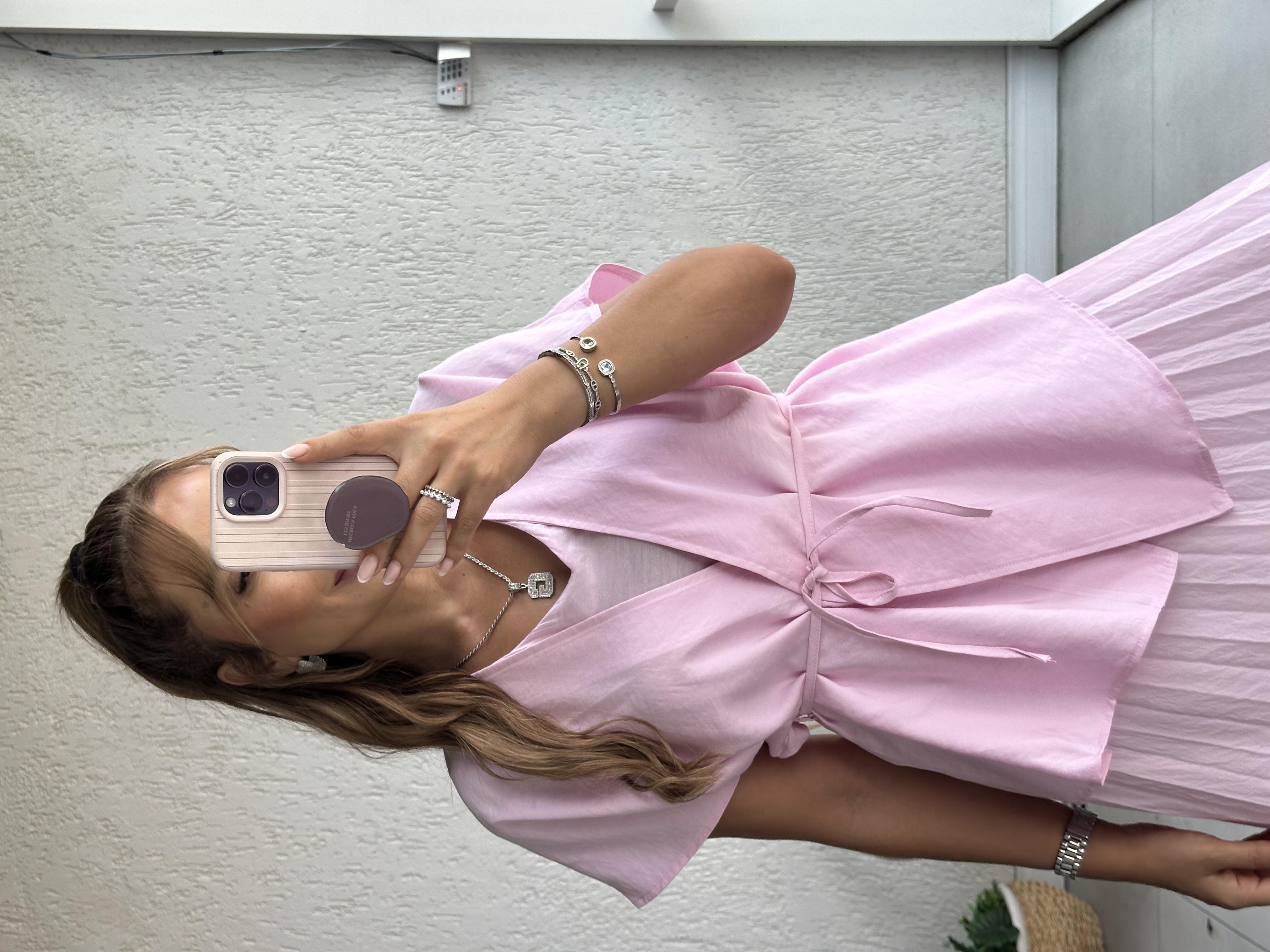 Pembe Yelekli Piliseli Elbise