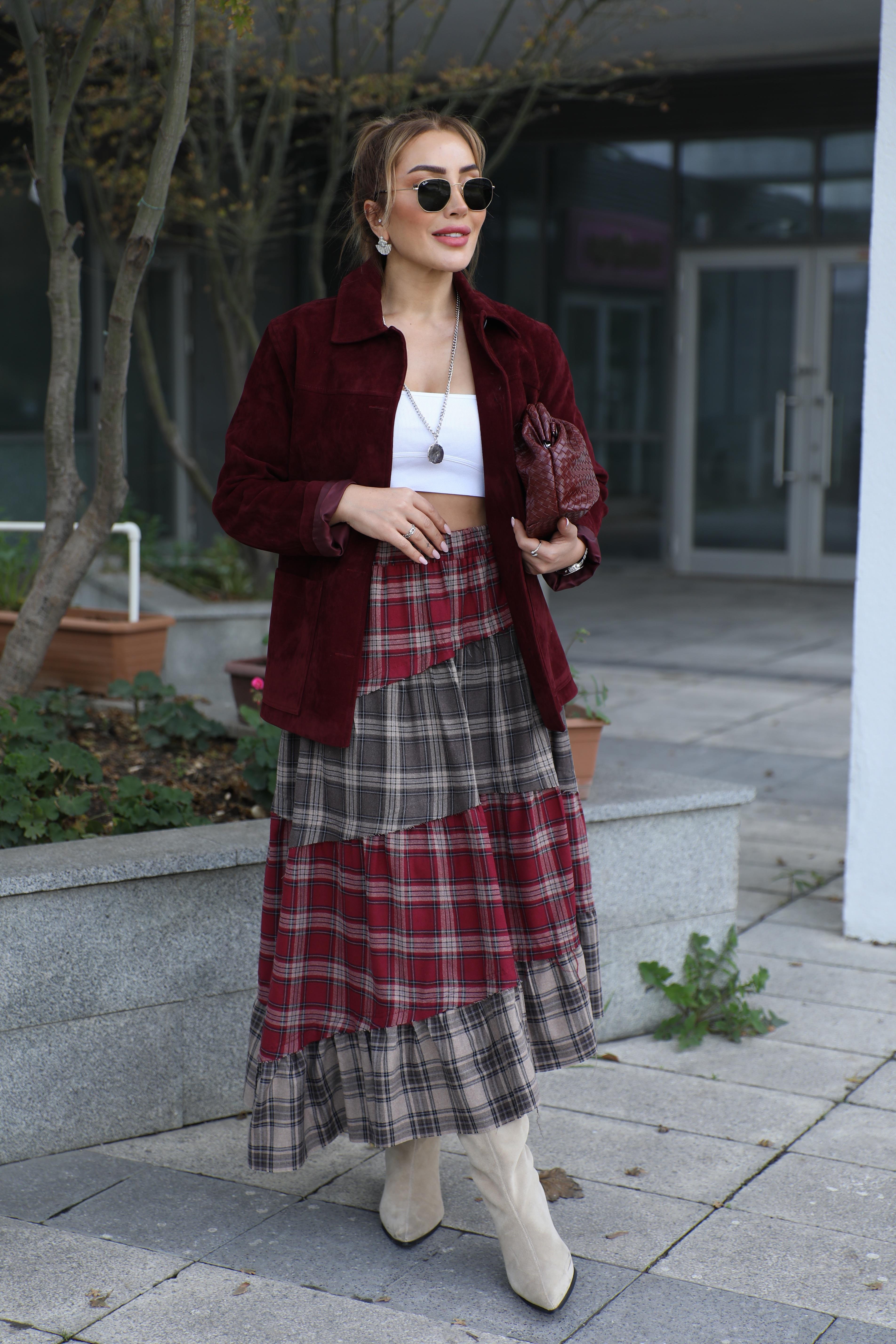 Renkli Asimetrik Ekoseli Etek