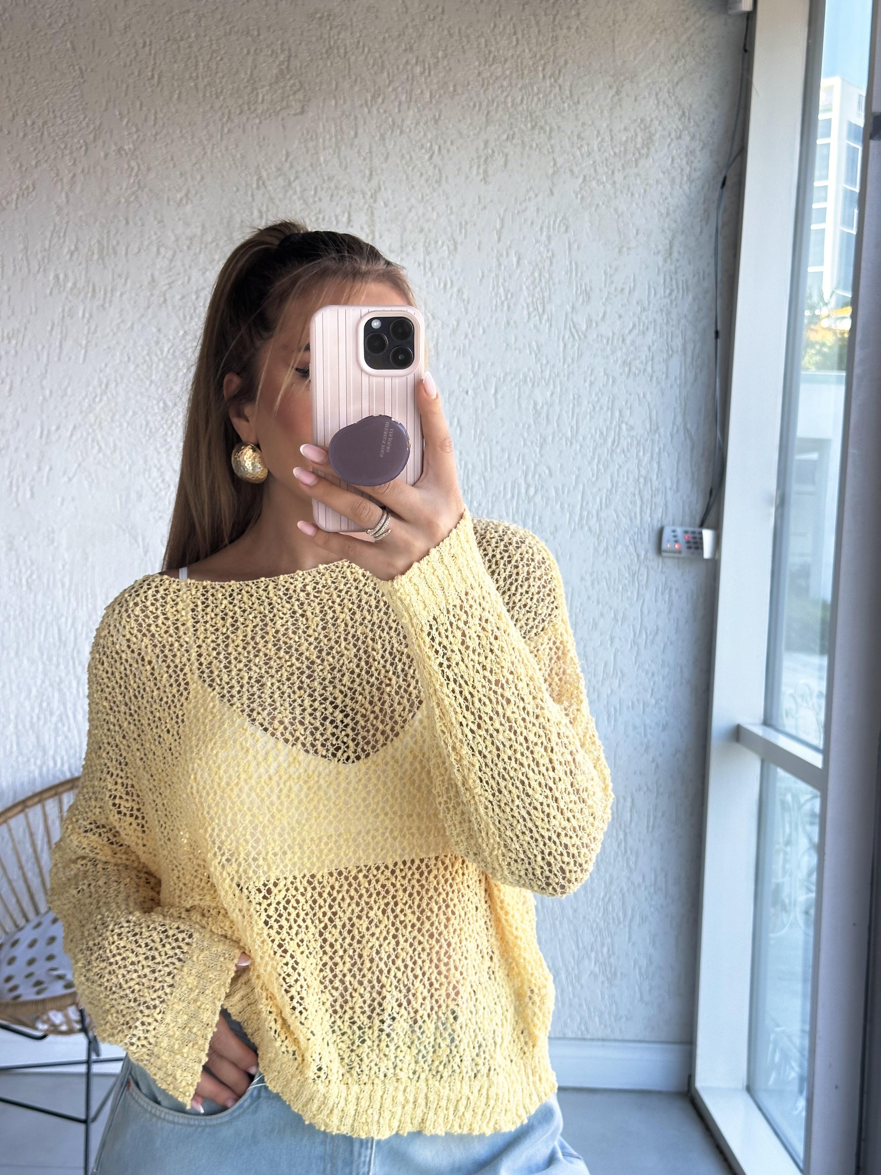 Sarı Merserize Triko Bluz