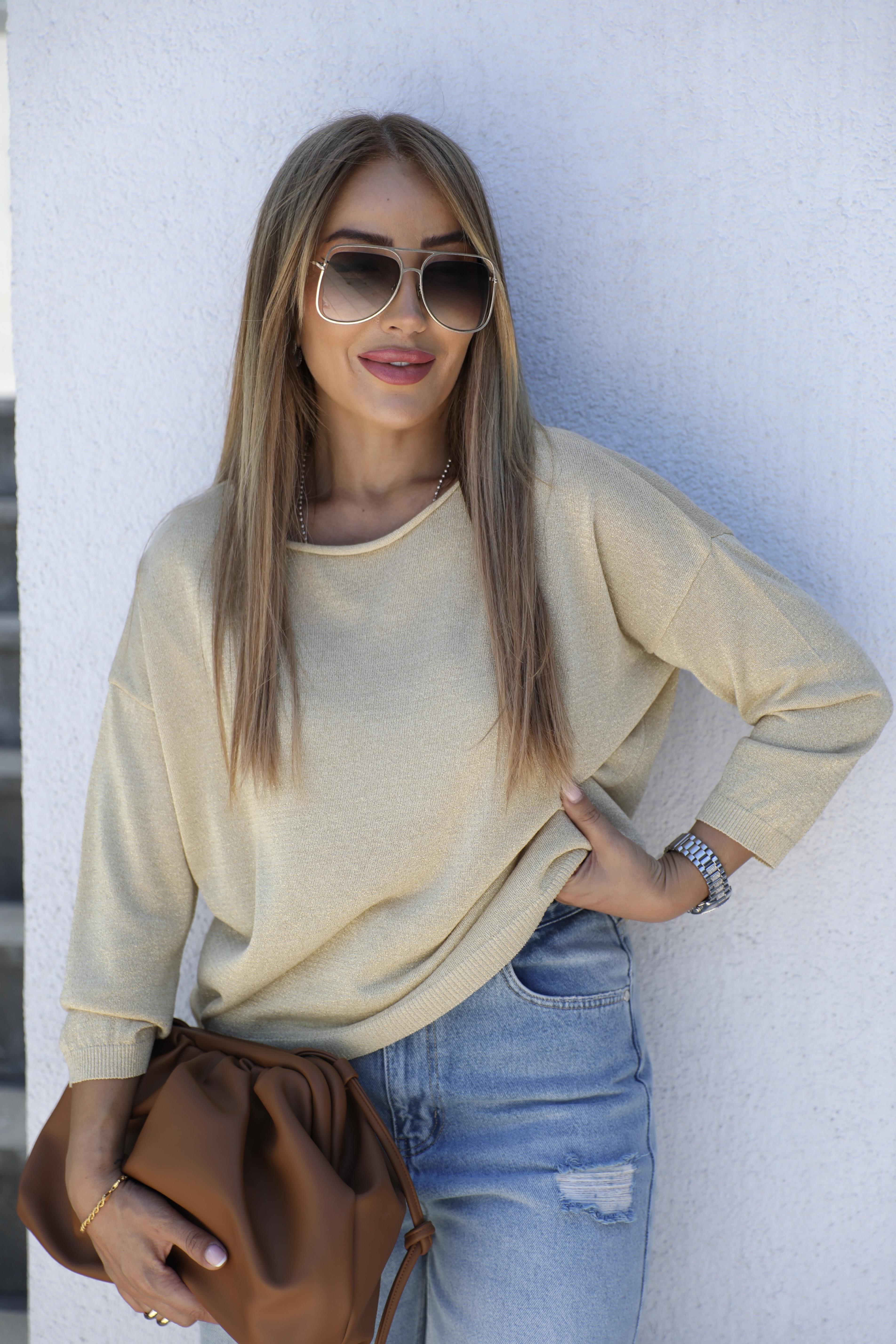 Sarı Parlak Kayık Yaka Triko