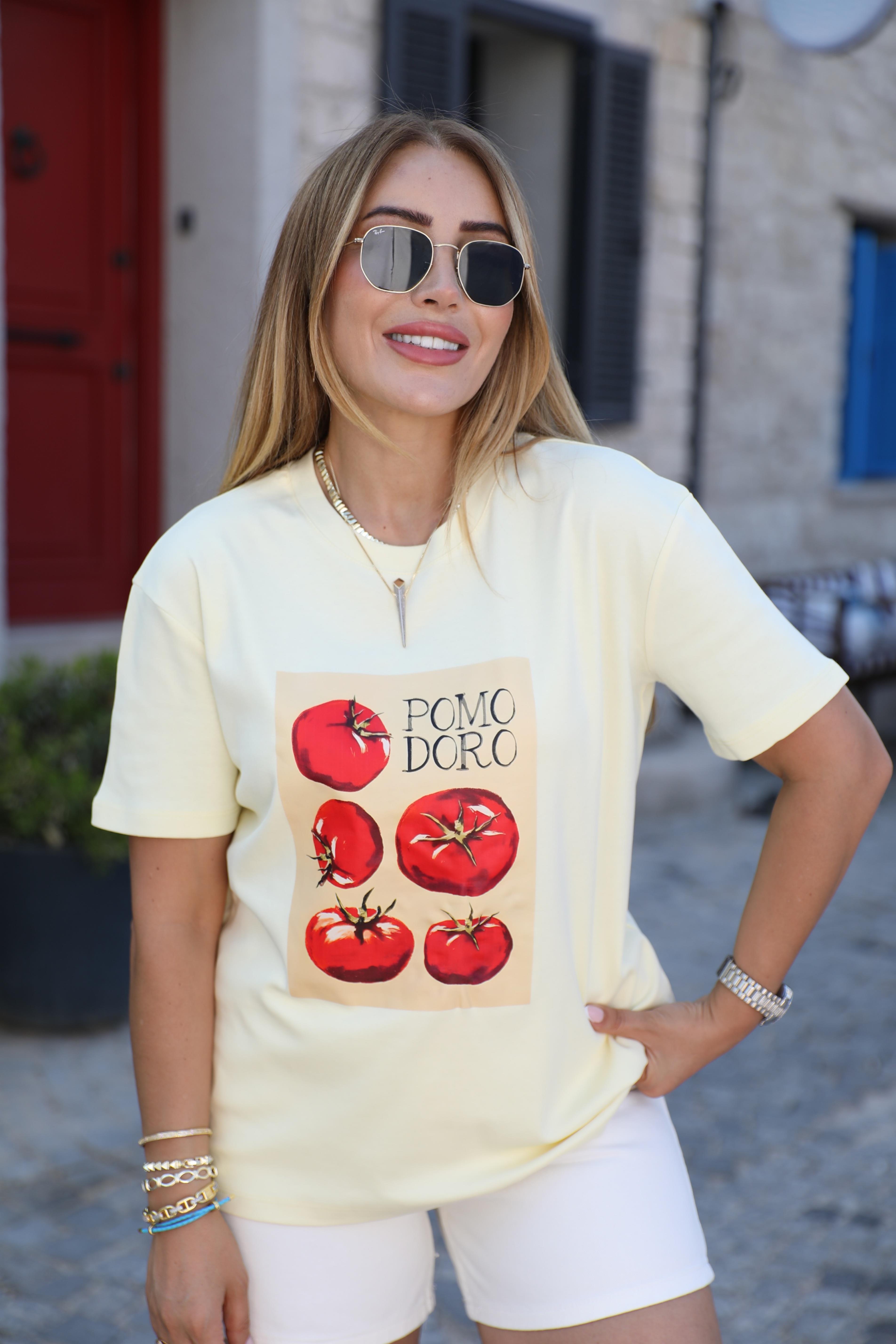 Sarı Pomodo Baskılı T-shirt 
