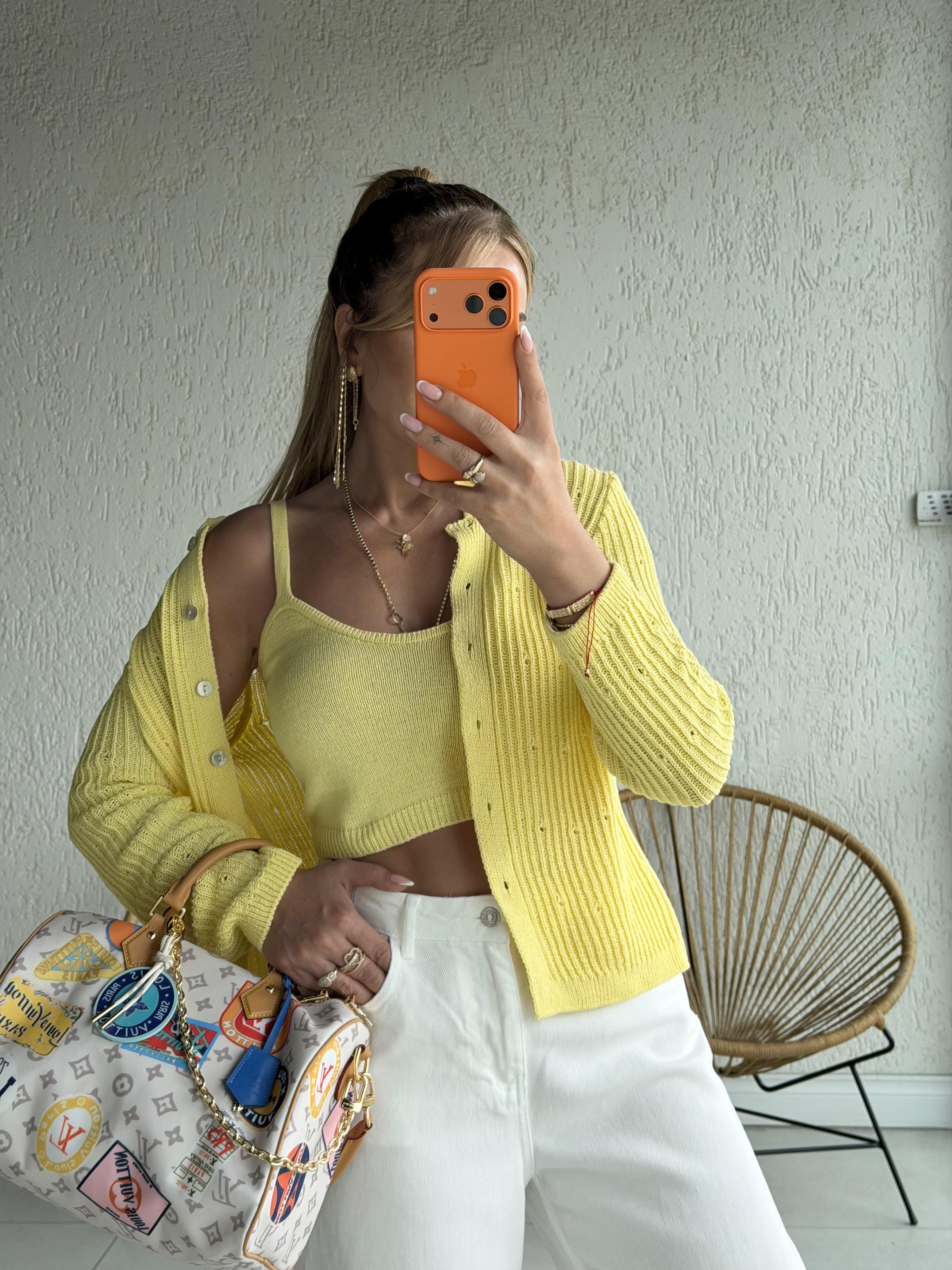 Sarı Triko Atlet Hırka Takım