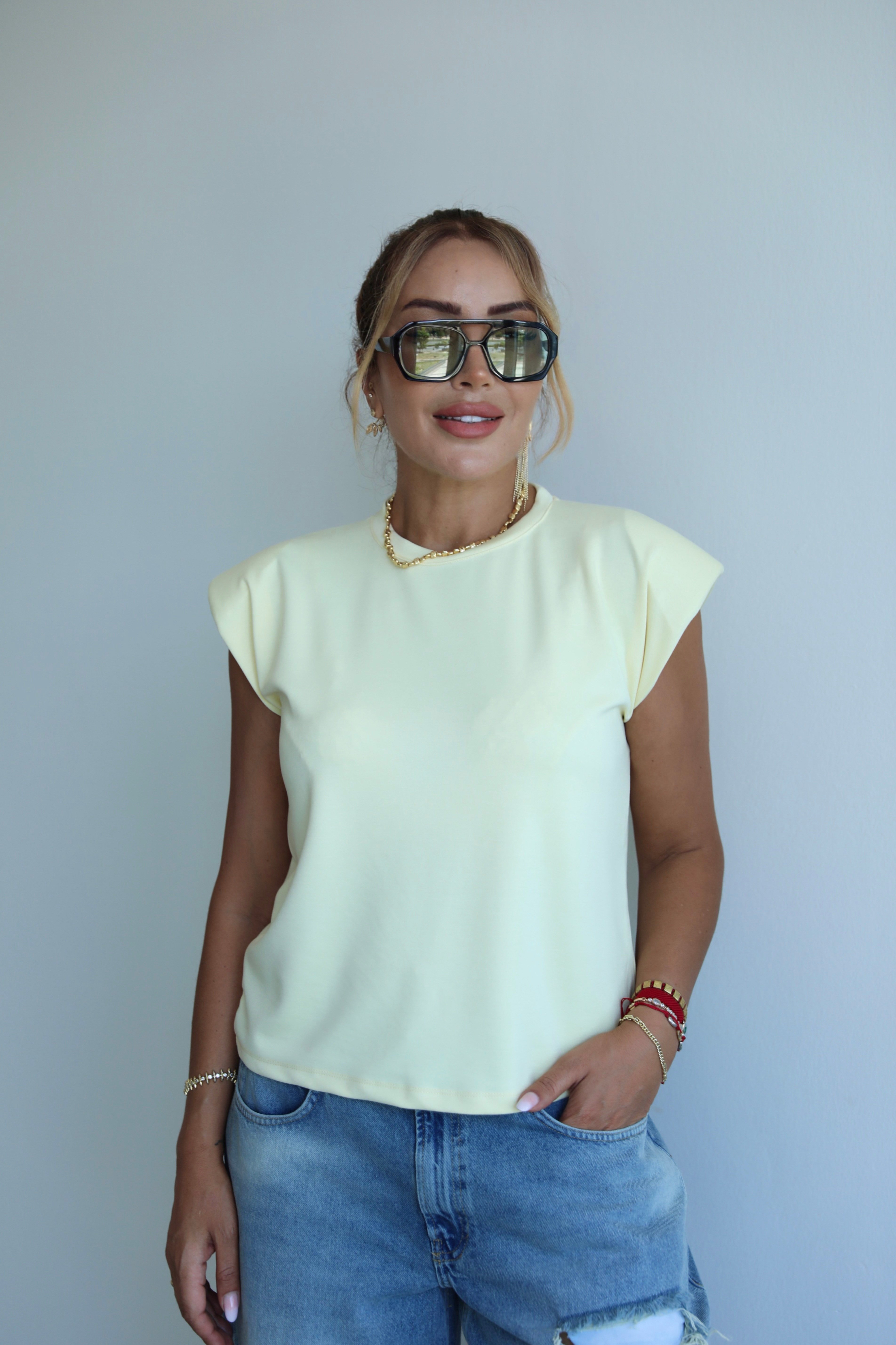 Sarı Vatkalı Modal Basic T-shirt 
