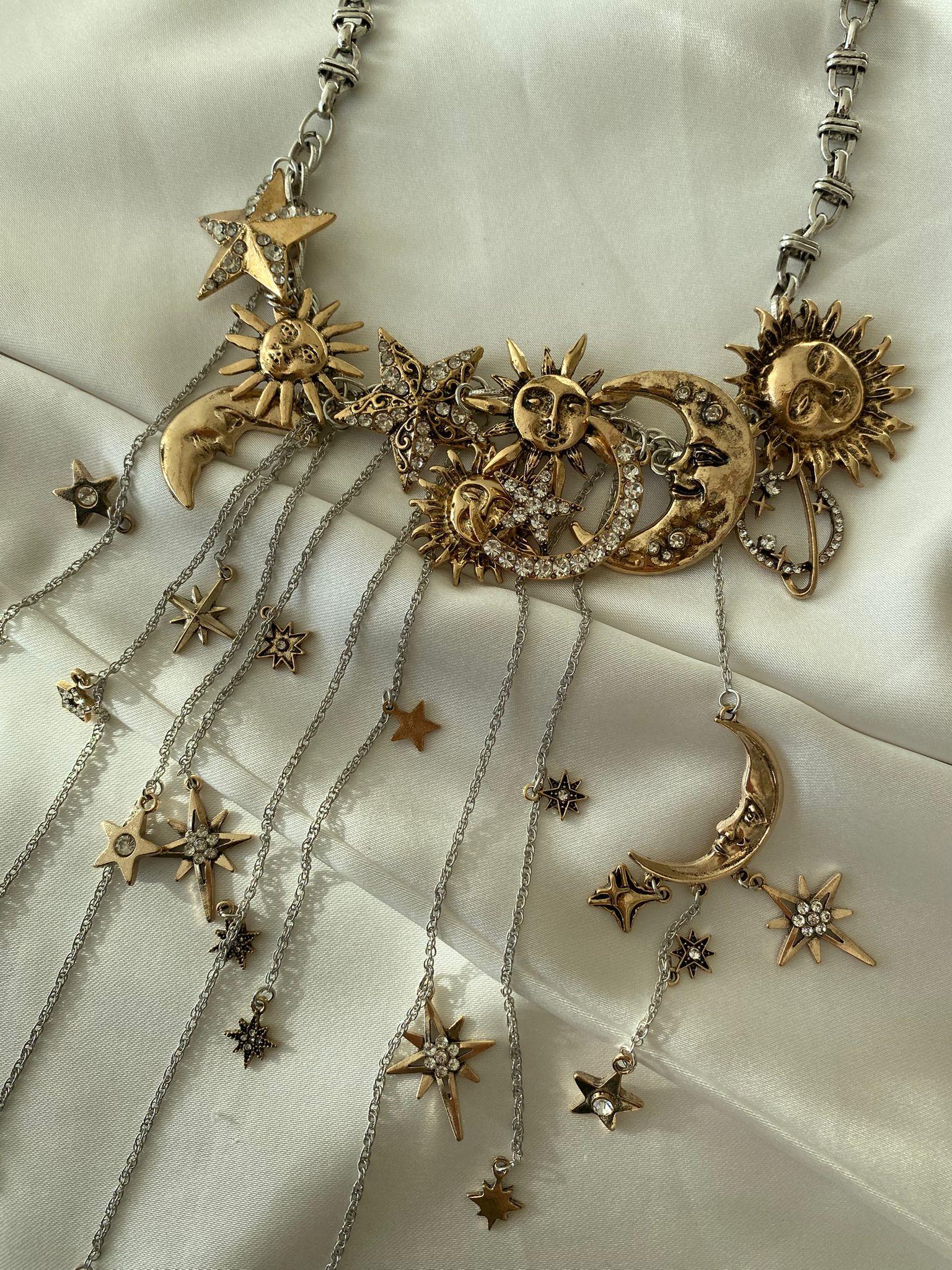 Silver Gold Güneş Charmlı Kolye