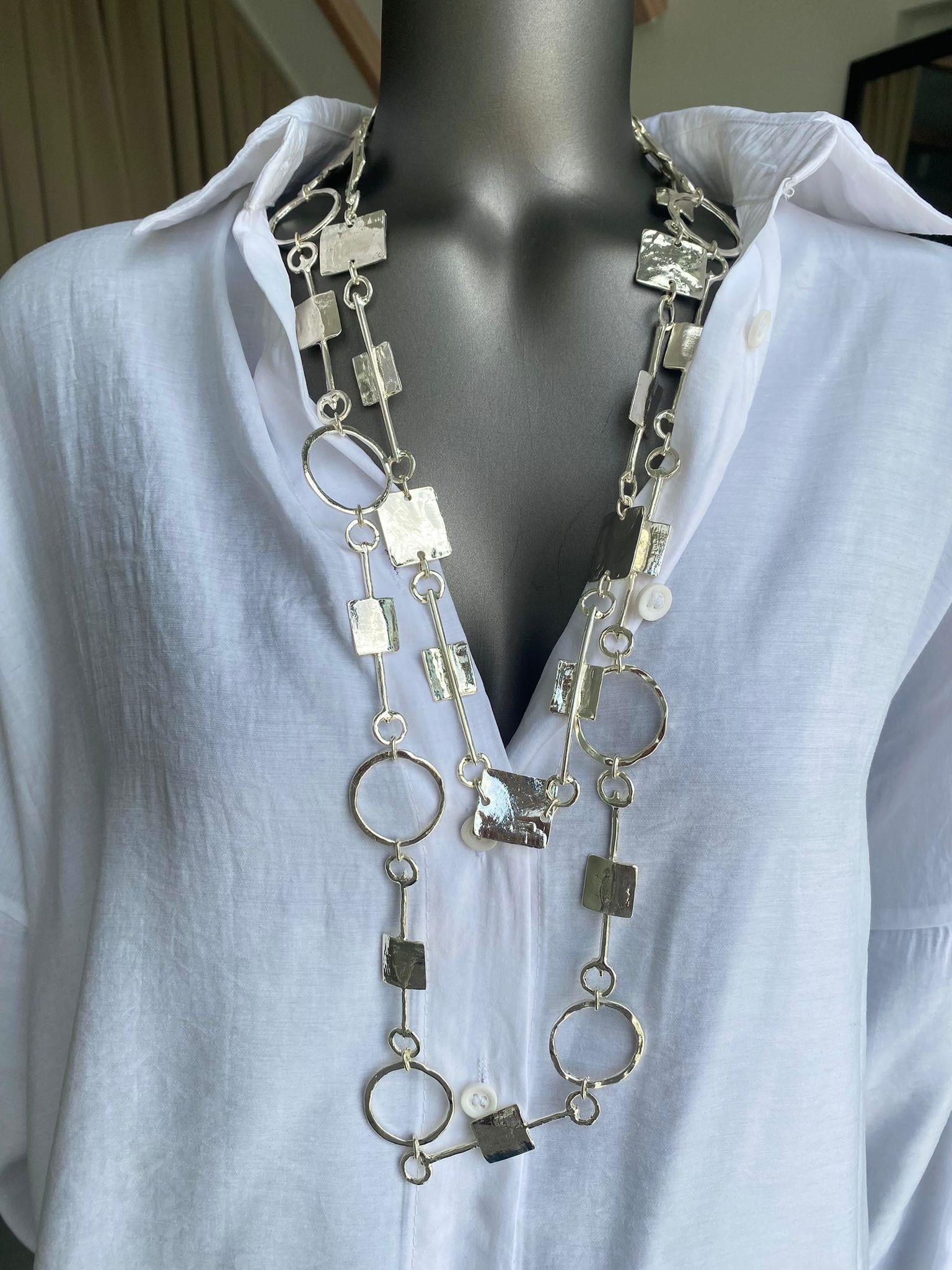 Silver Halka Detaylı İkili Kolye