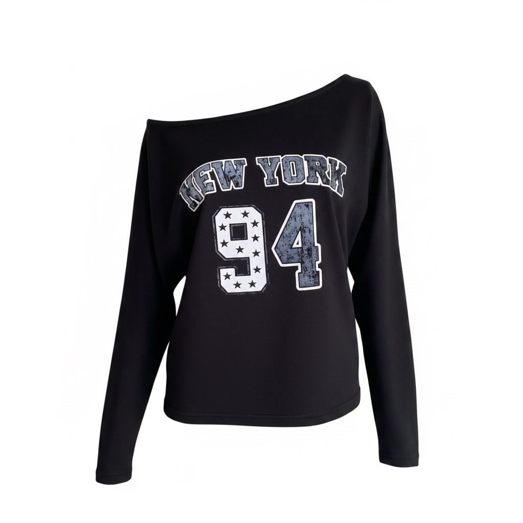 Siyah 94 Baskılı Uzun Kollu T-shirt 