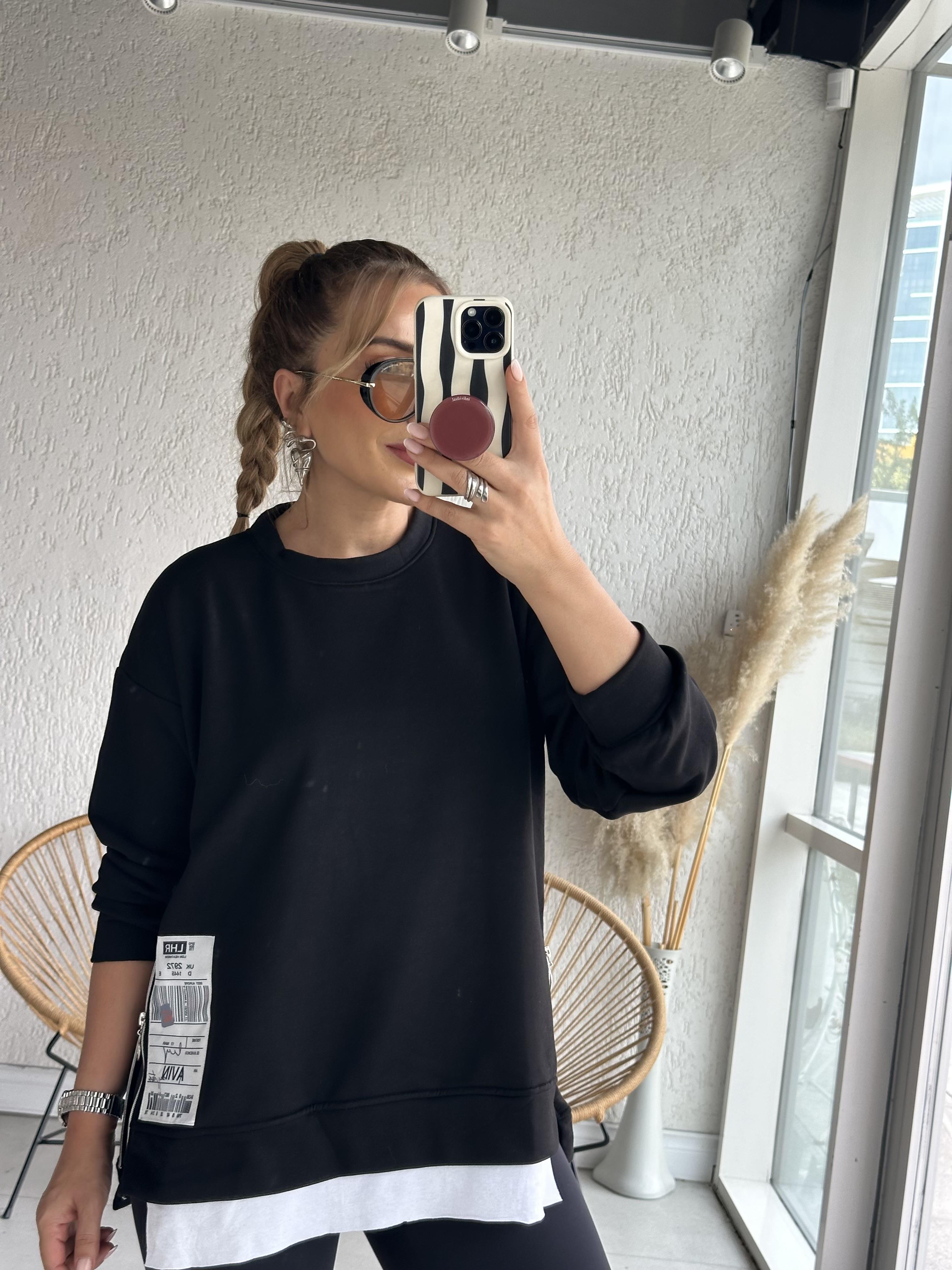 Siyah Arma Detaylı Sweat 