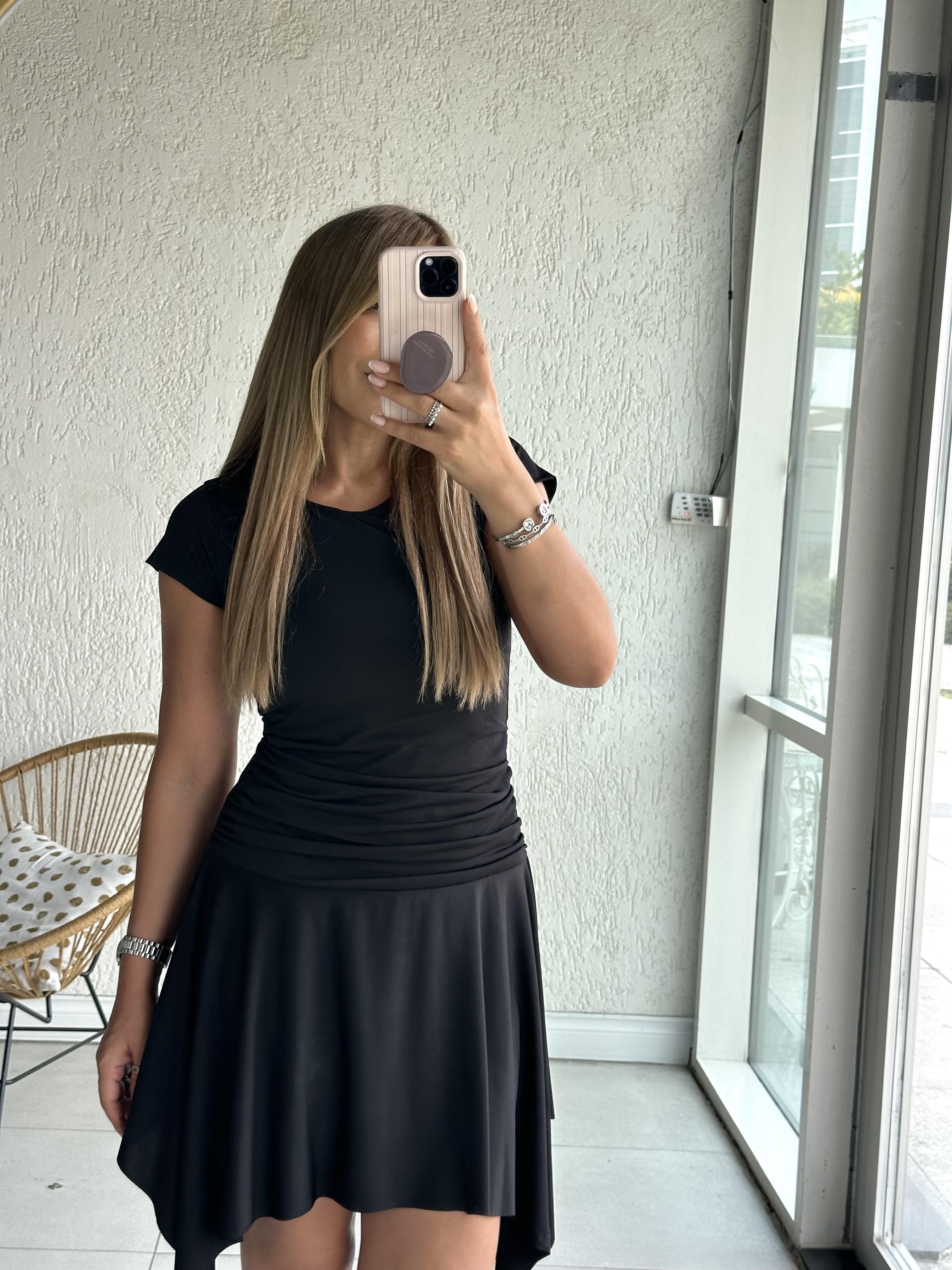 Siyah Asimetrik Sandy Elbise 