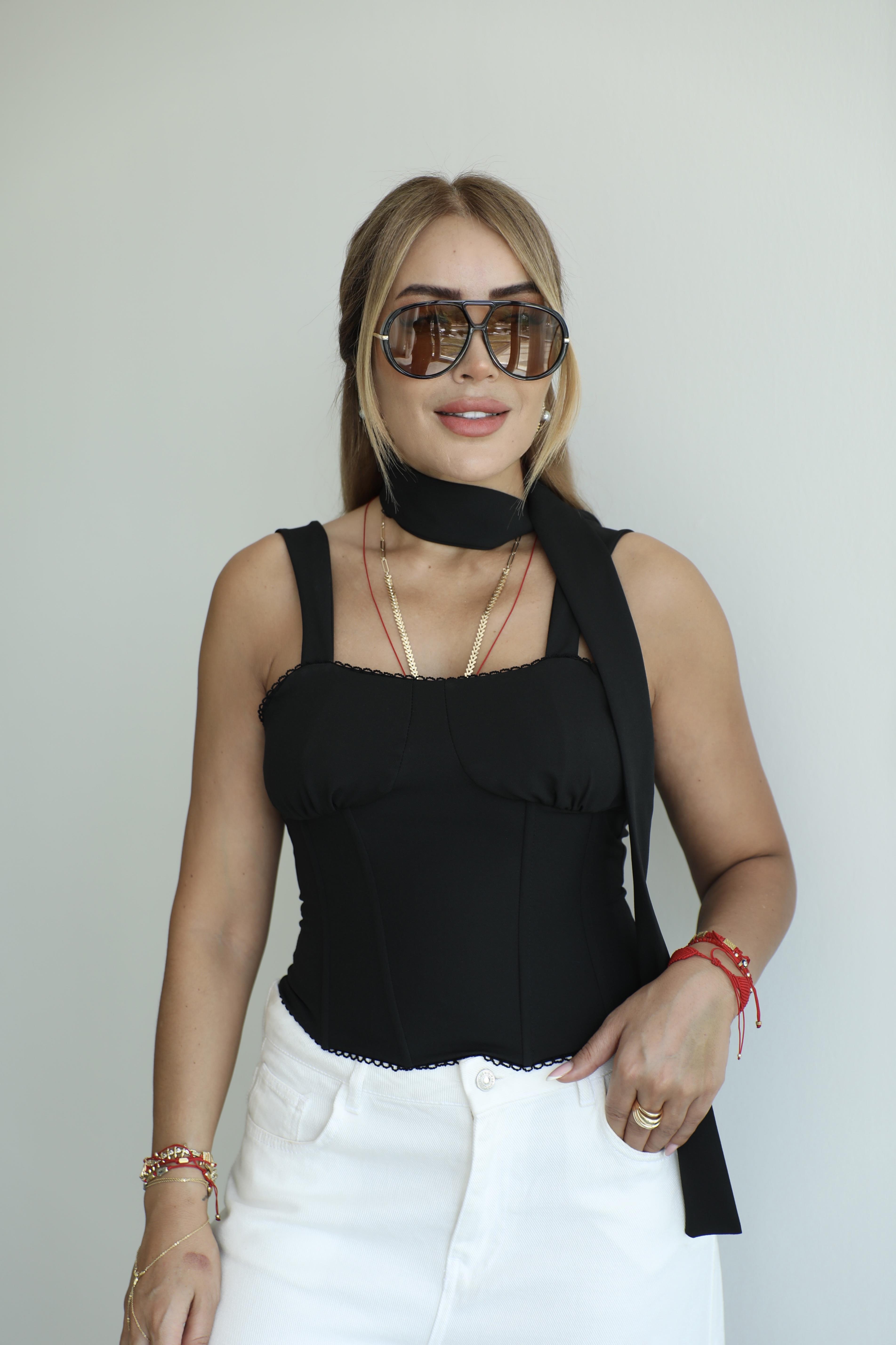 Siyah Askılı Korse Bluz