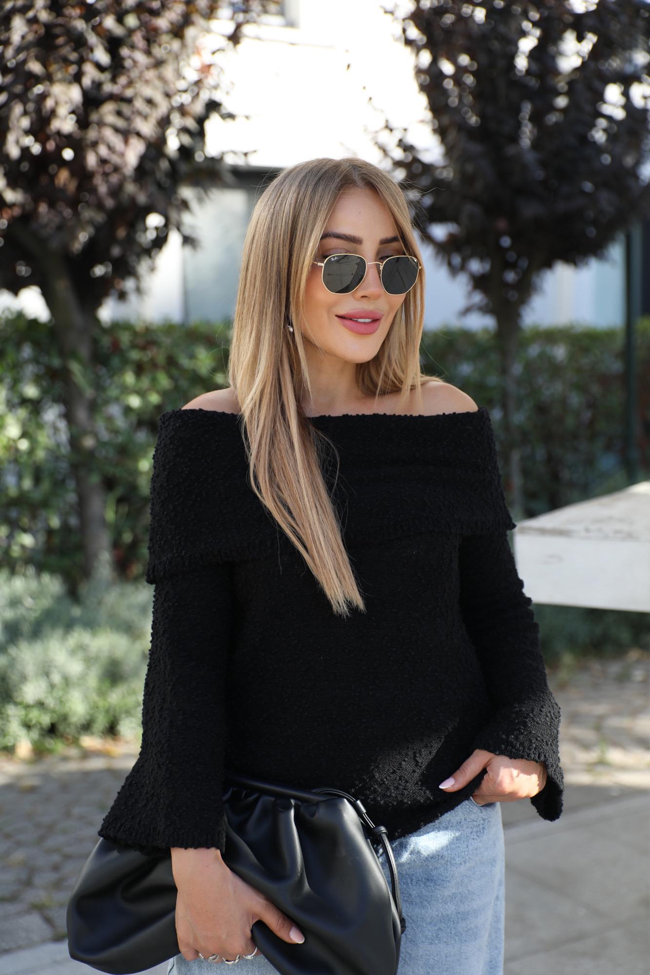 Siyah Dokulu Madonna Triko Bluz