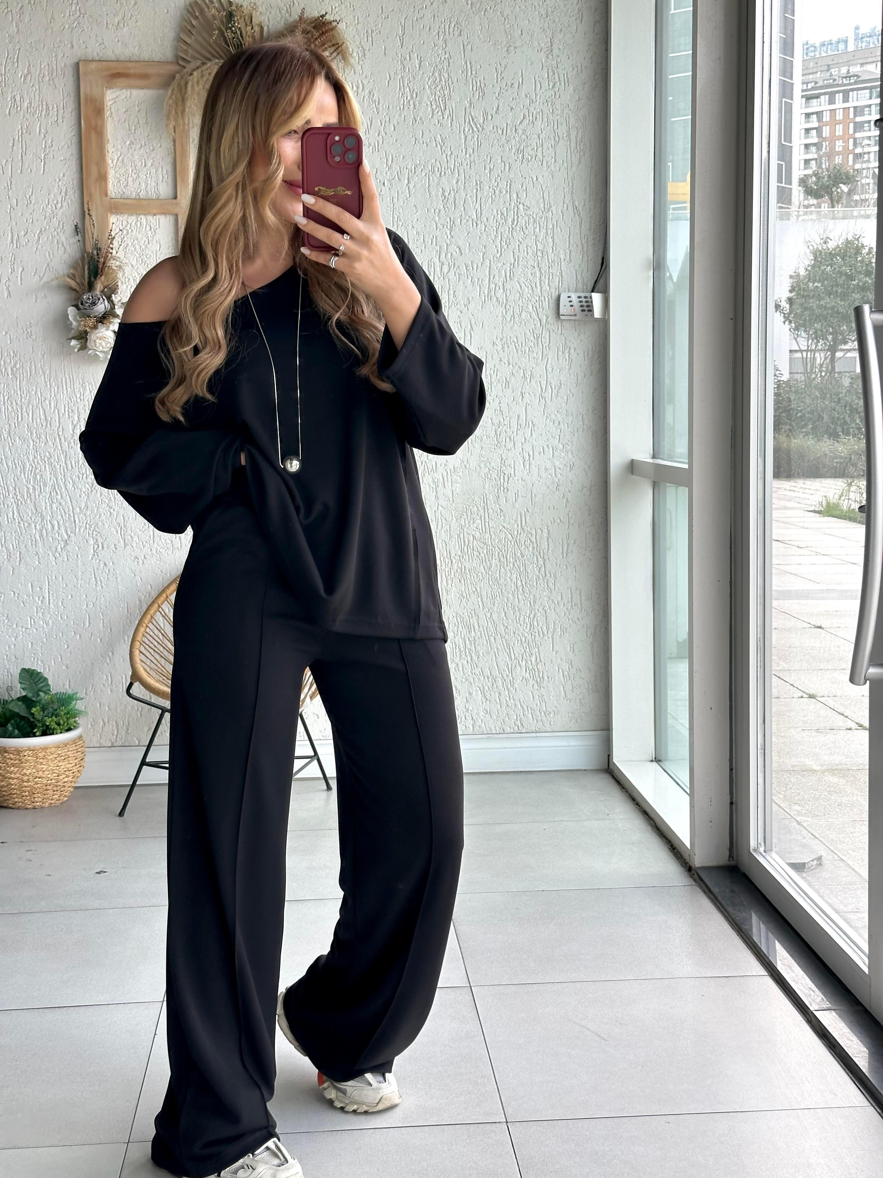 Siyah Düşük Omuz Modal Takım