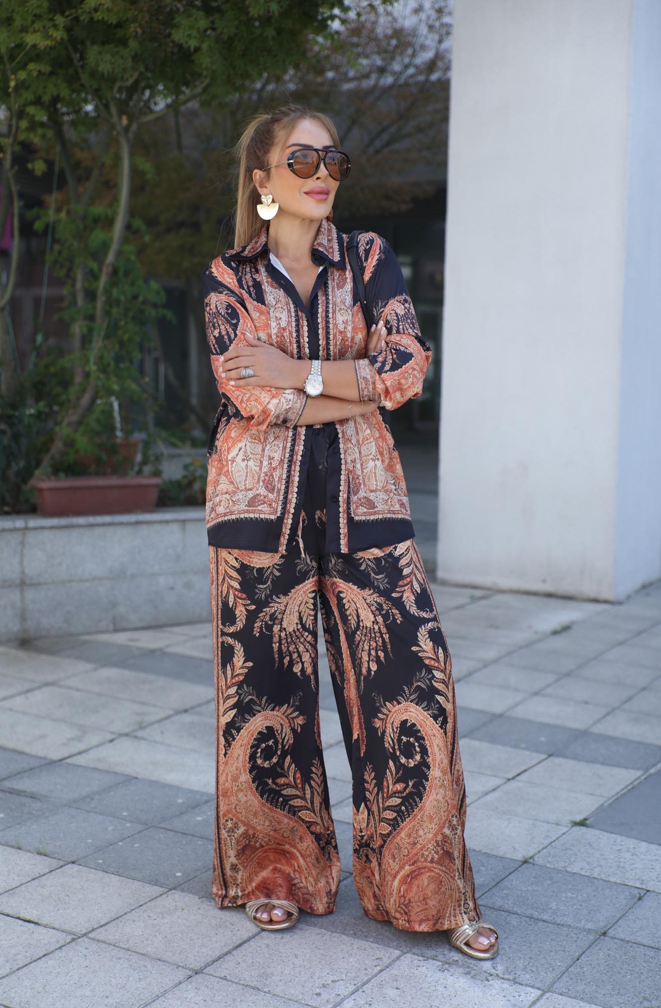 Siyah Etnik Desenli Takım 