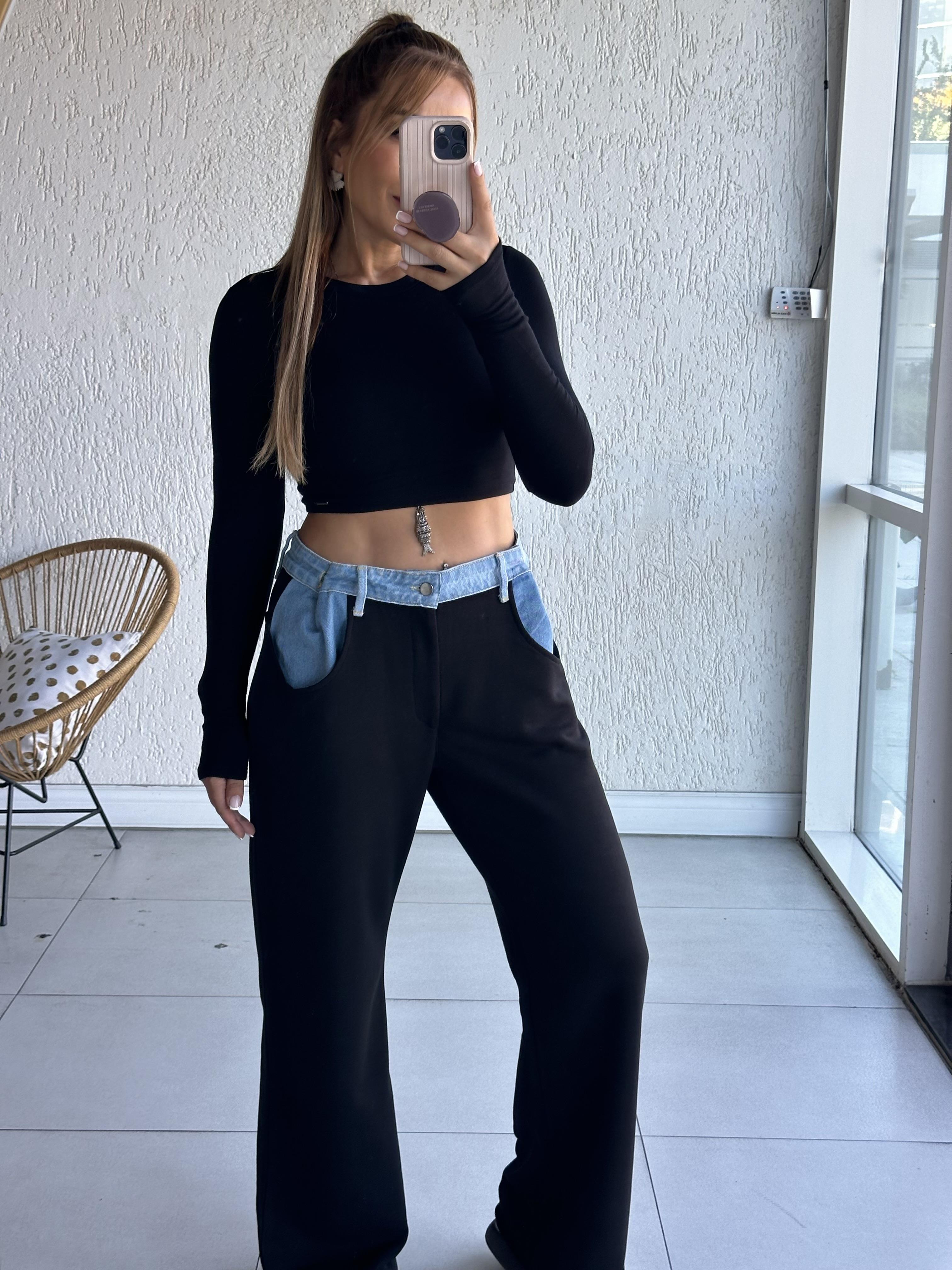 Siyah Jean Detay Pantolon