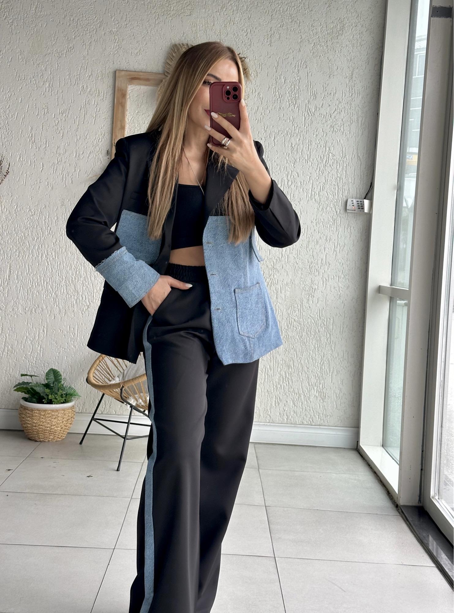 Siyah Jean Garnili Takım