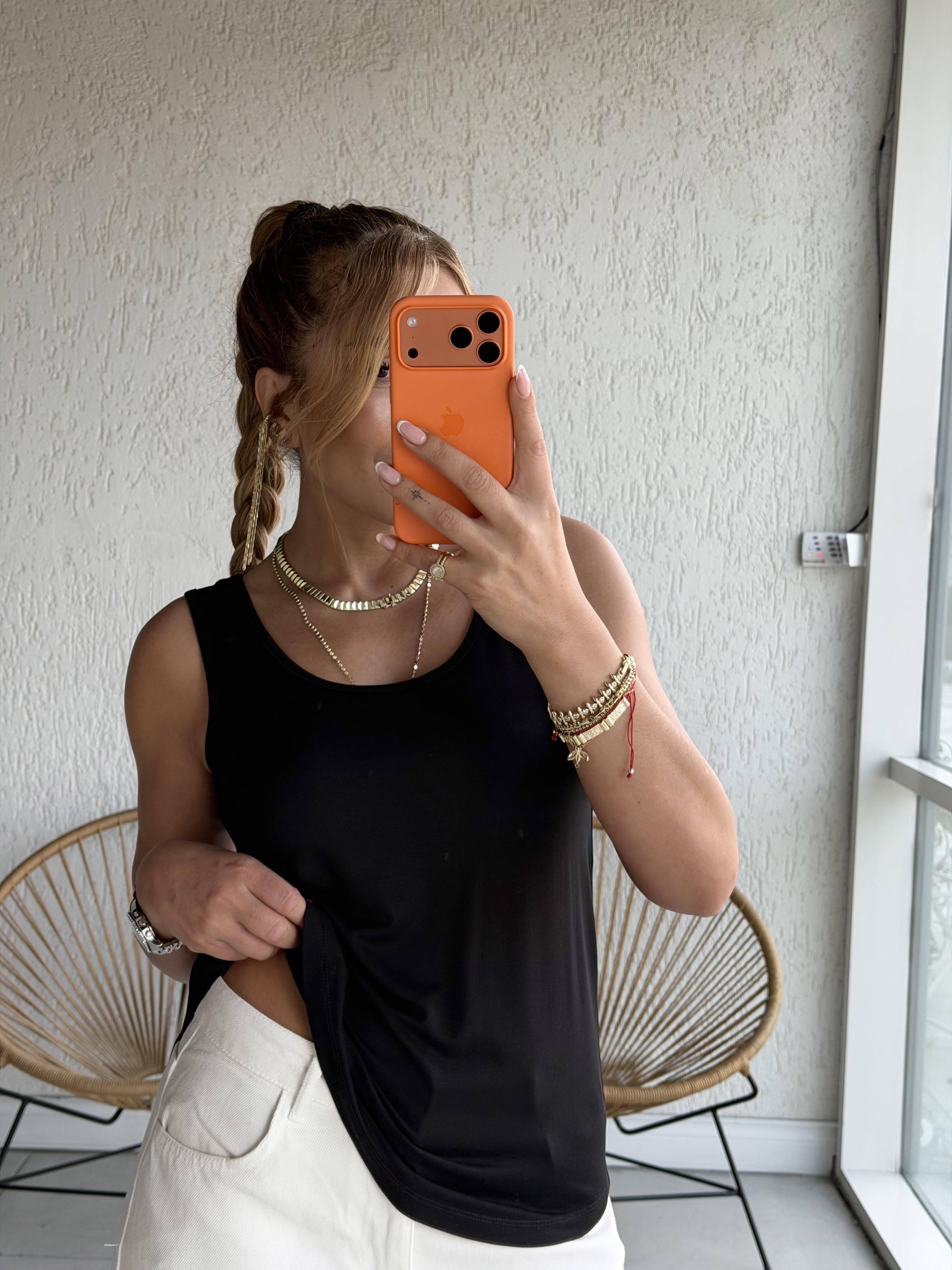 Siyah Kalın Askılı Atlet Bluz