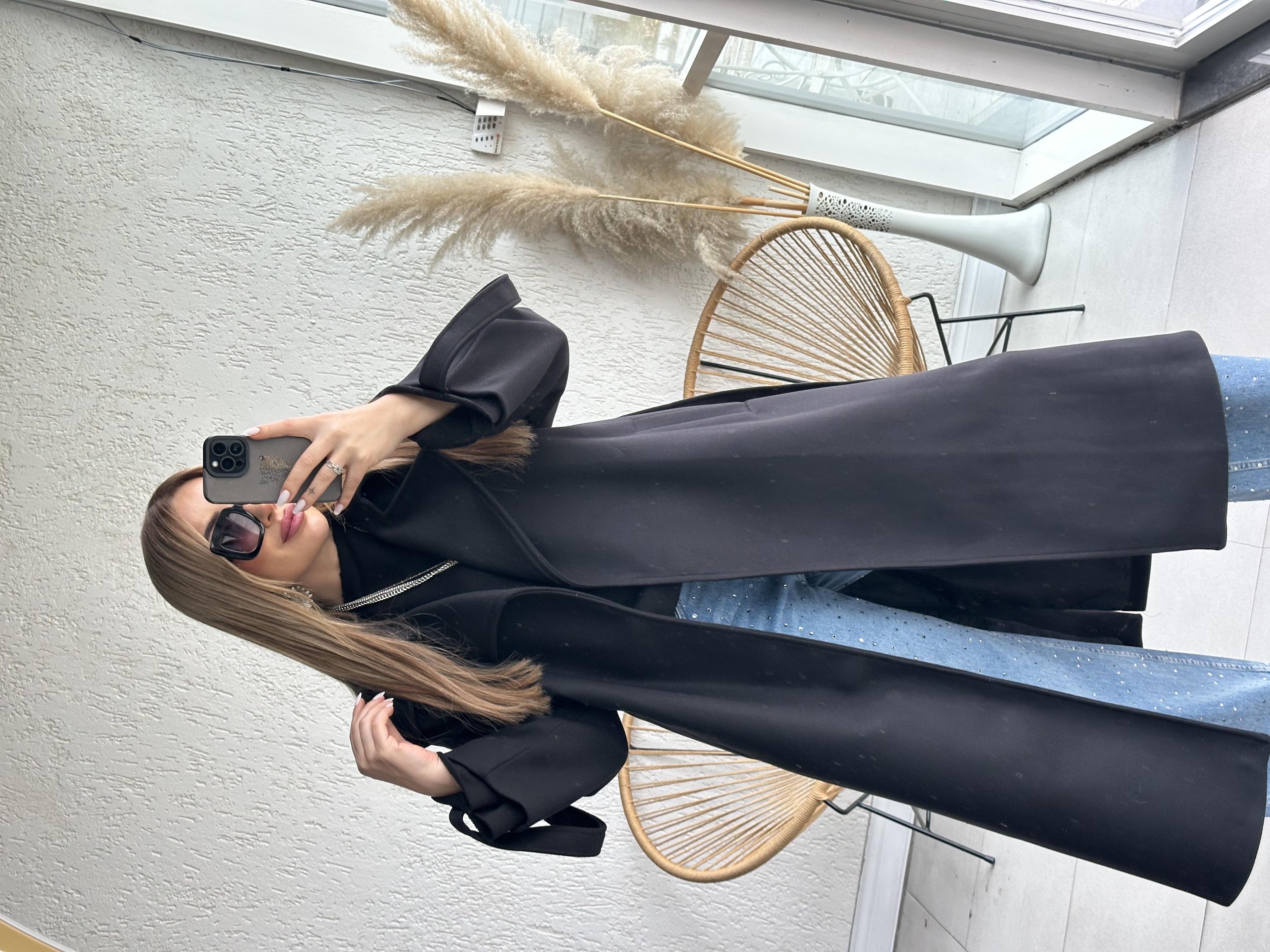 Siyah Kol Kemer Detay Oversize Kaban