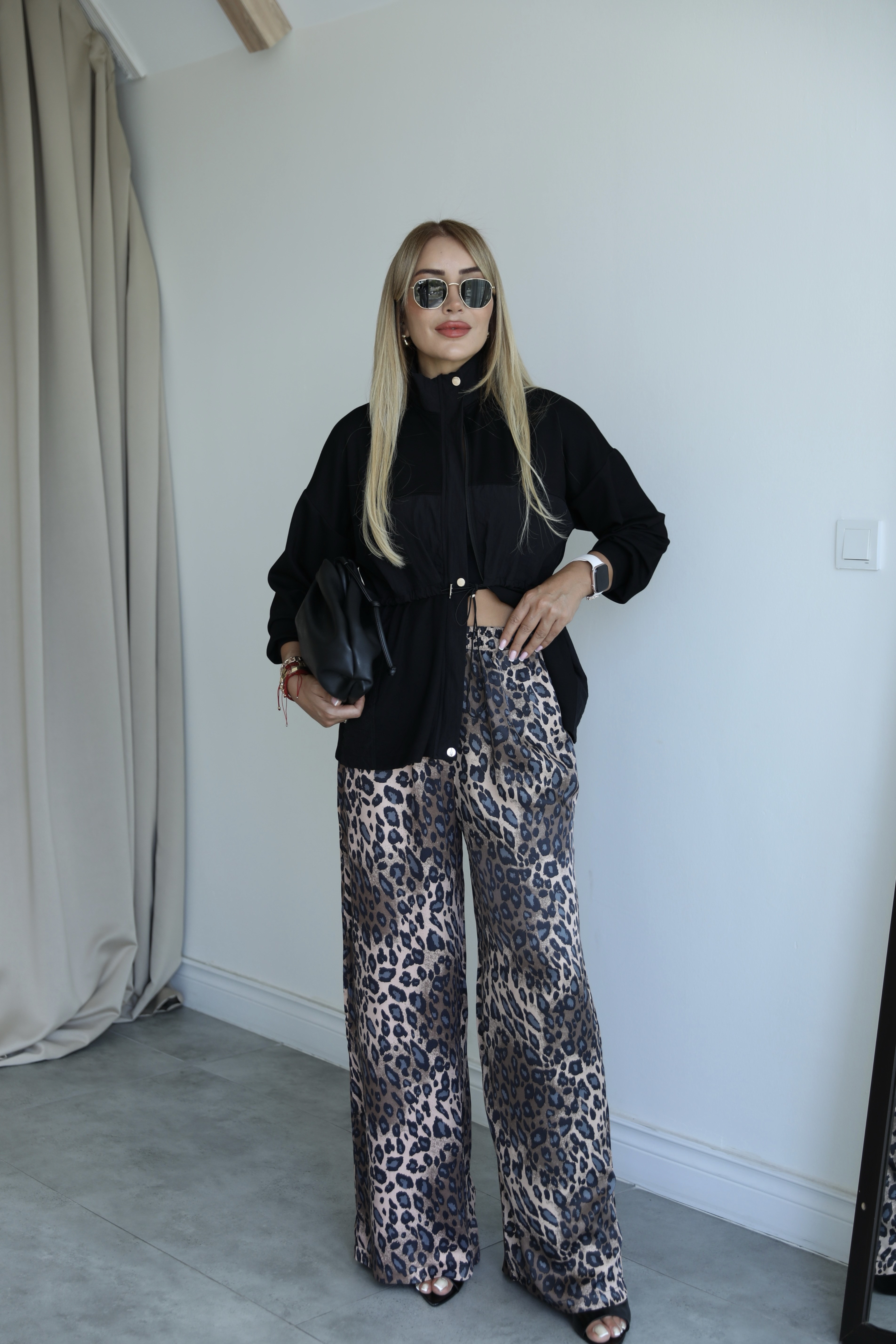 Siyah Leopar Pantolonlu Takım 