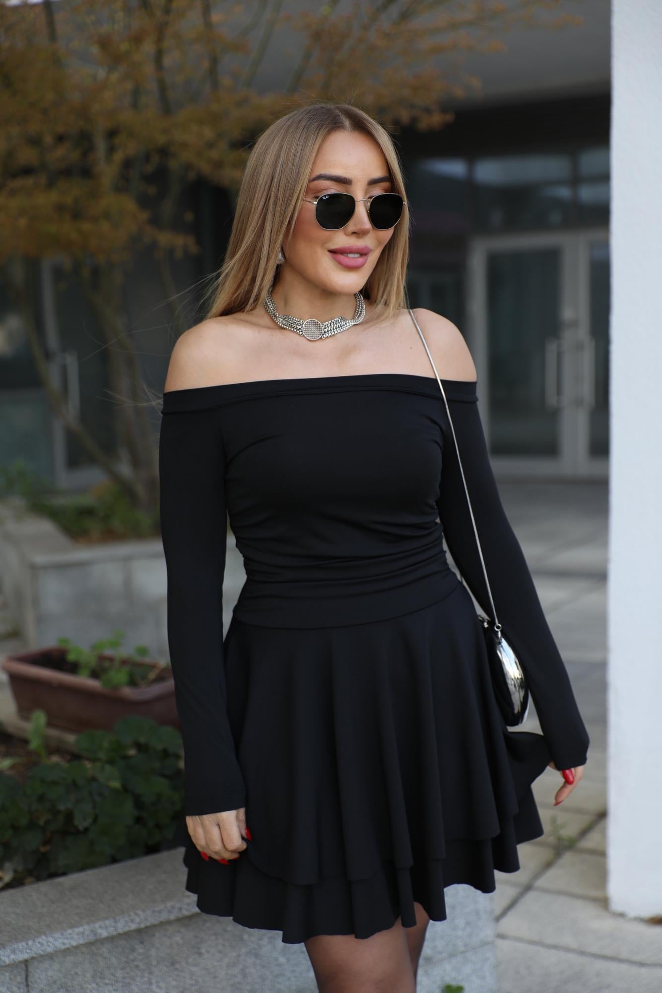 Siyah Madonna Katlı Elbise 