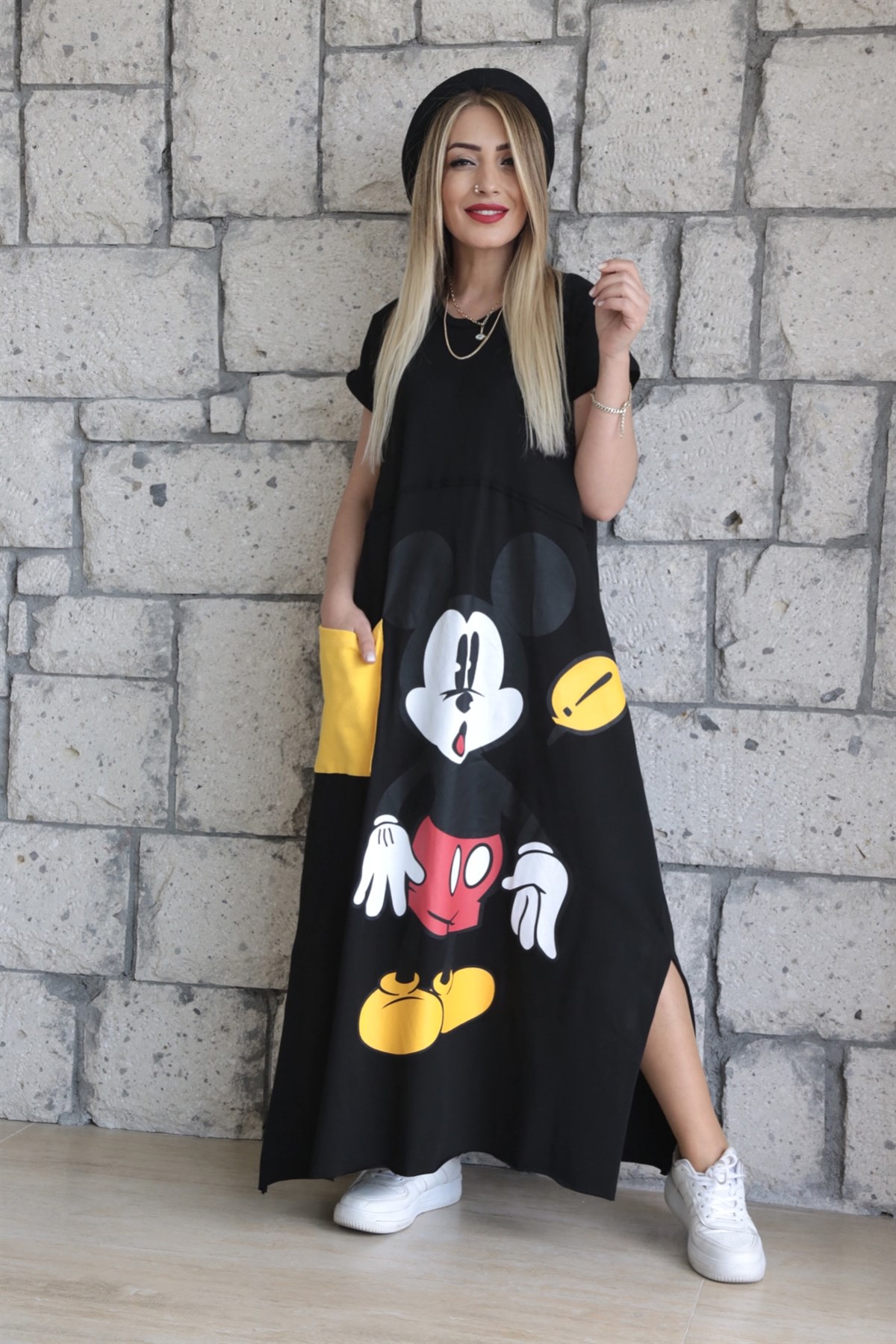 Siyah Oversize Mickey Elbise