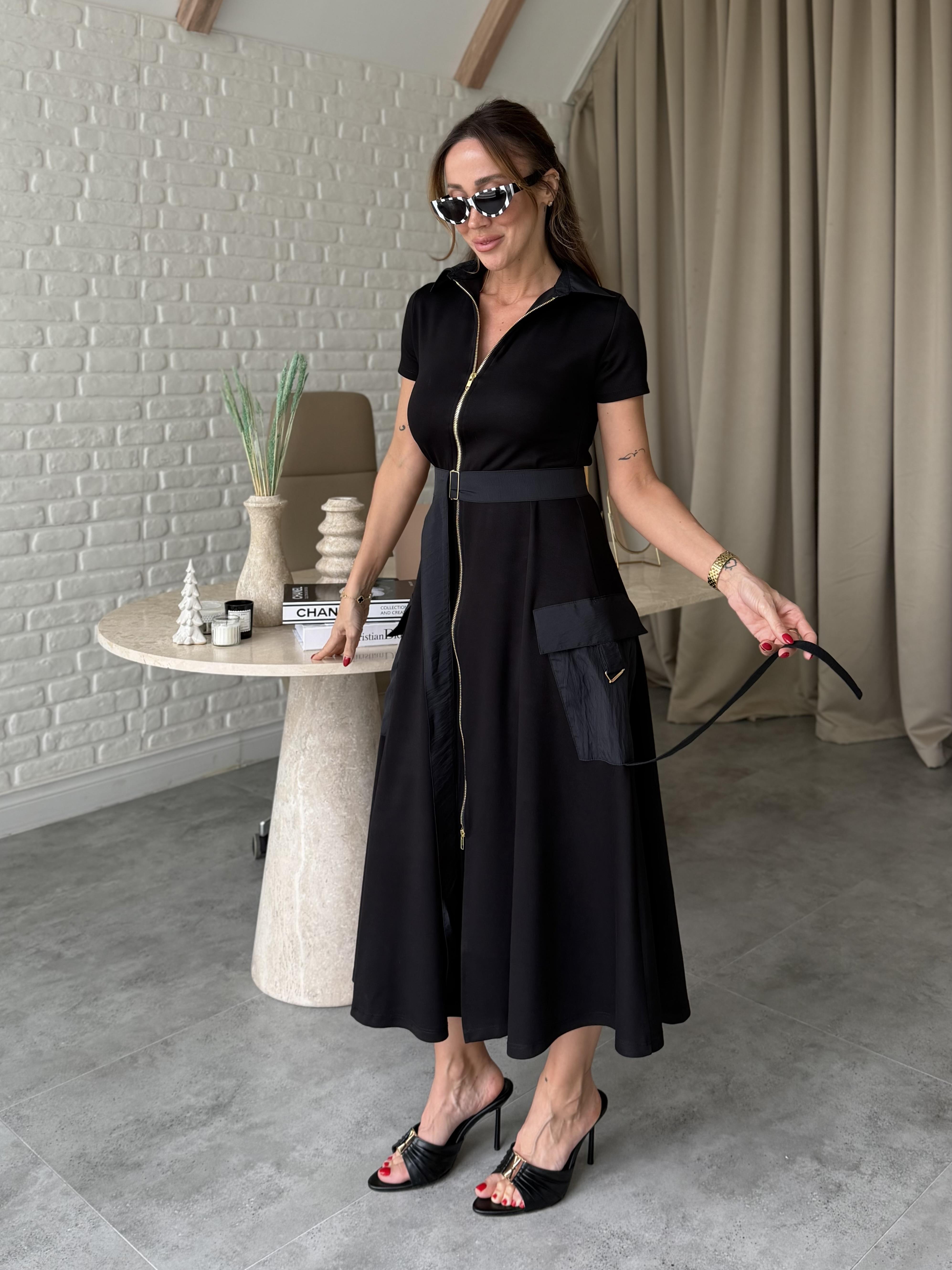 Siyah Paraşüt Cepli Modal Elbise