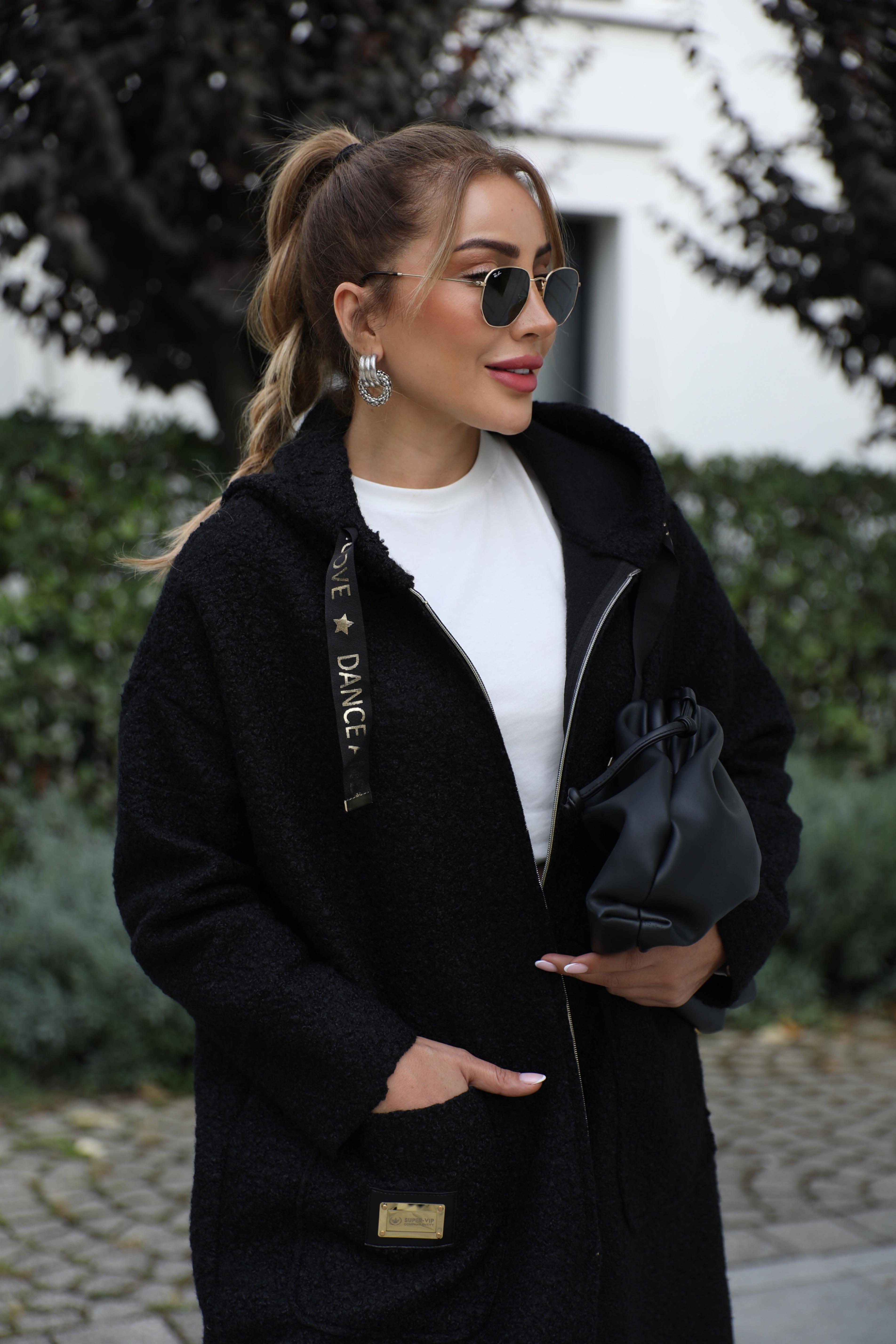 Siyah Teddy Uzun Ceket