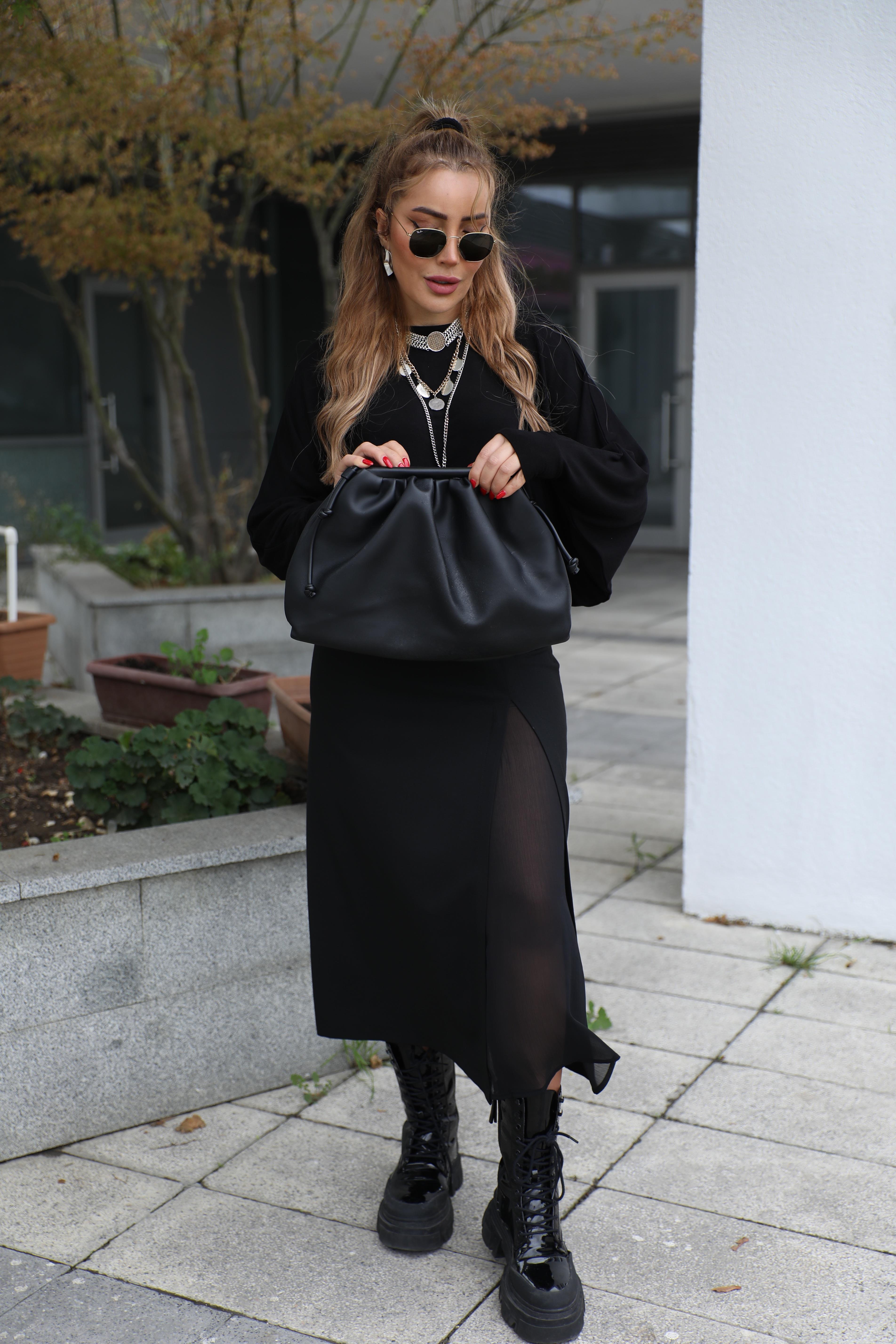 Siyah Tül Detaylı Etek