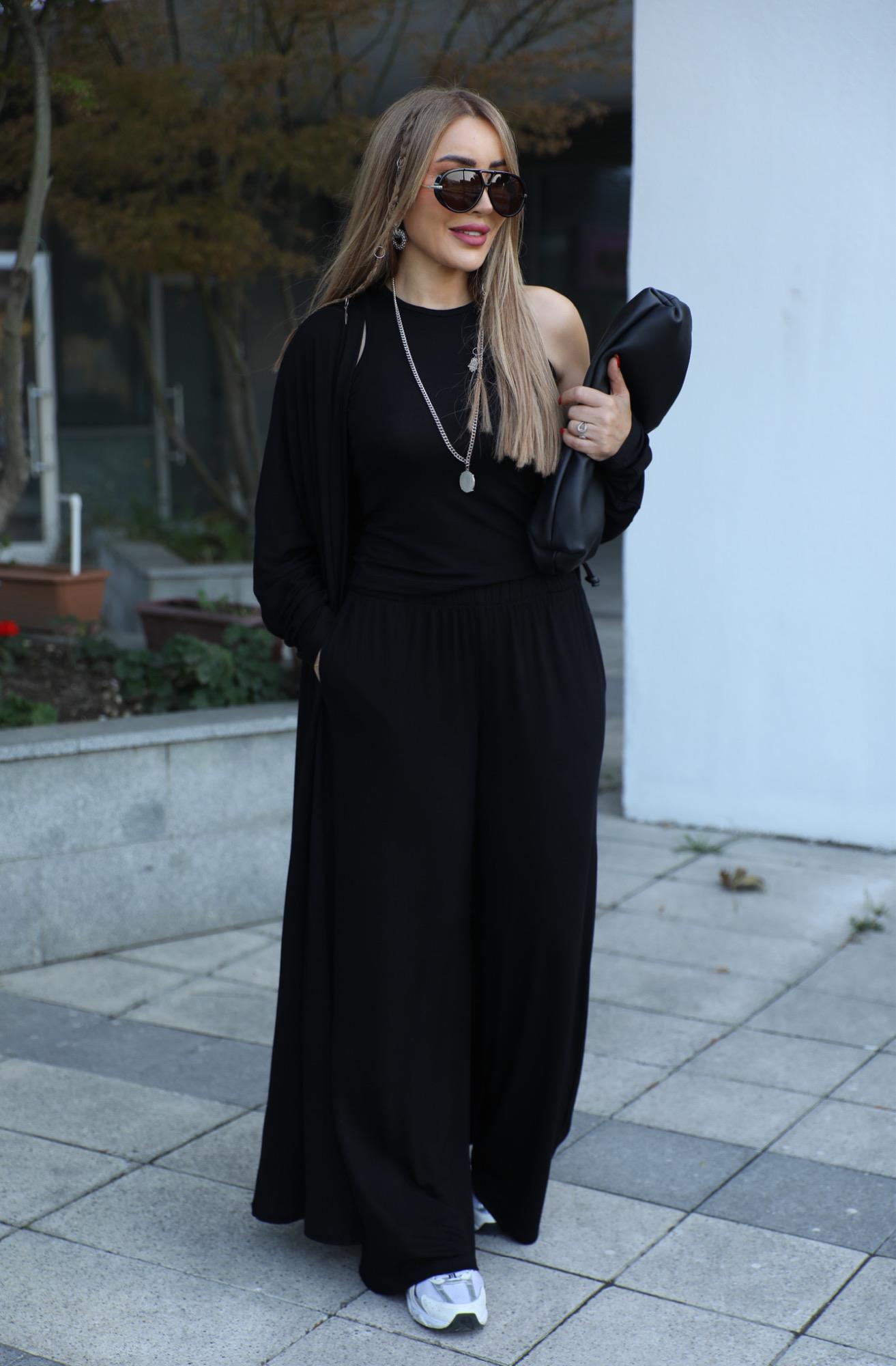 Siyah Uzun Hırkalı Üçlü Takım 