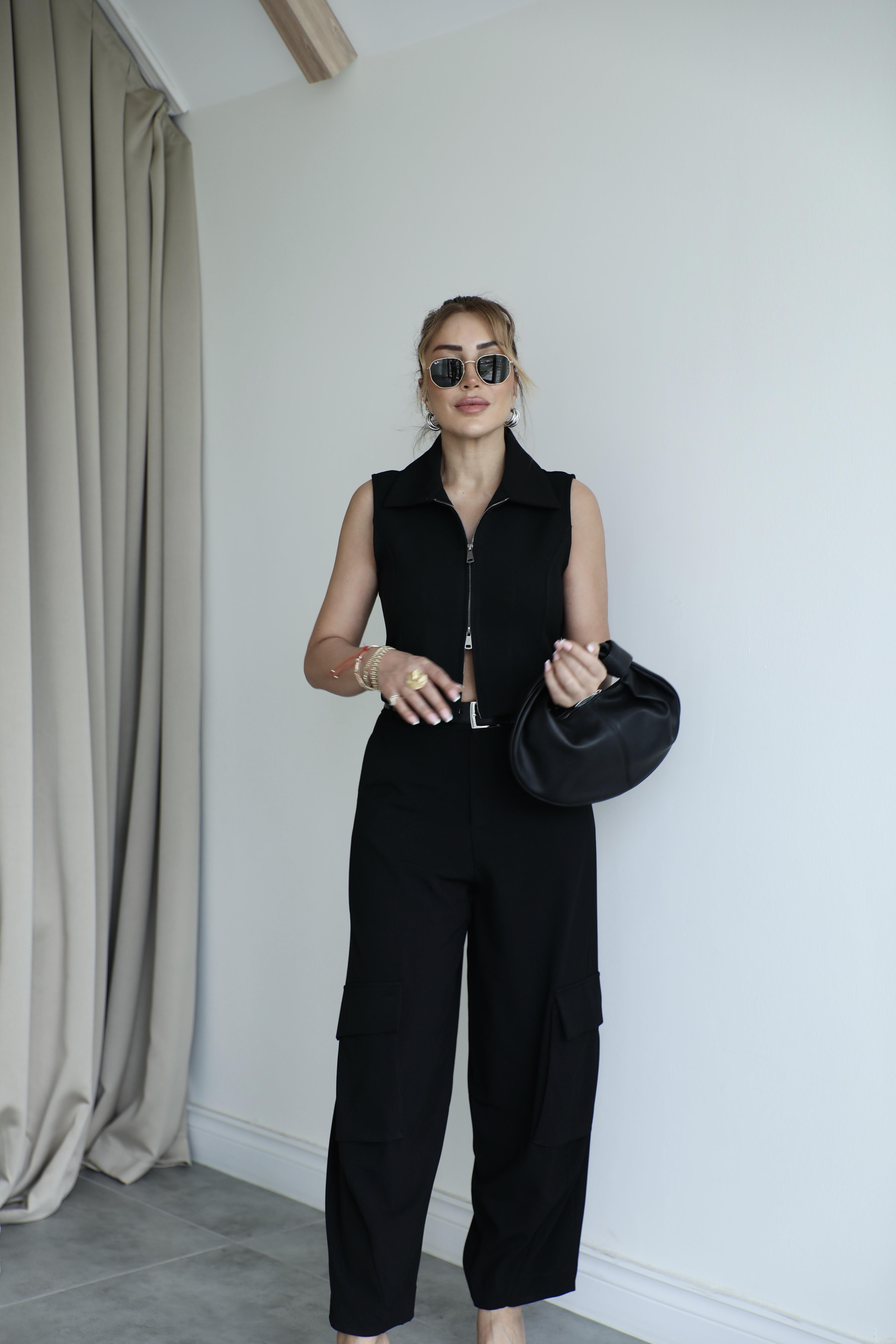 Siyah Yelek Kargo Pantolon Takım