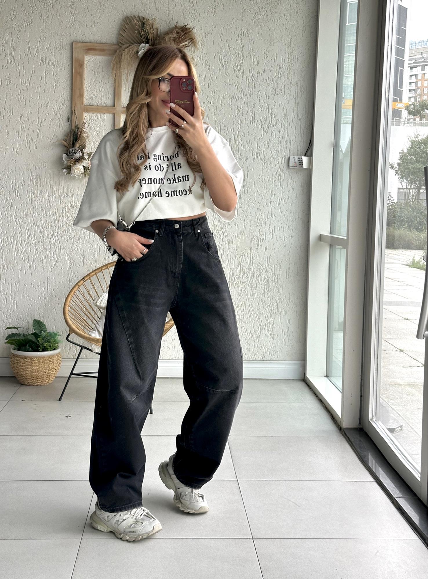 Siyah Yıkamalı Balon Denim