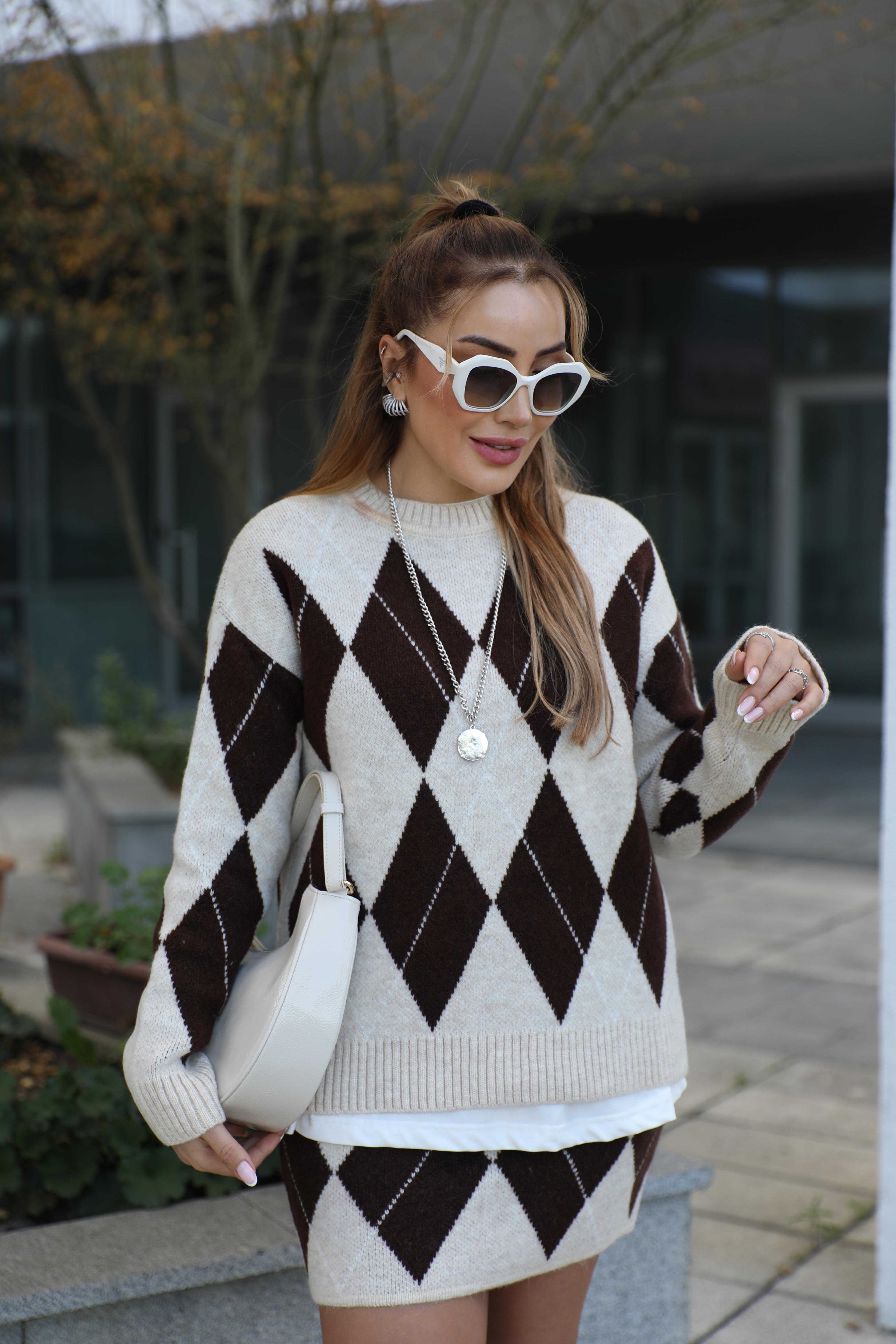 Taş Kahve Baklava Örme Takım 